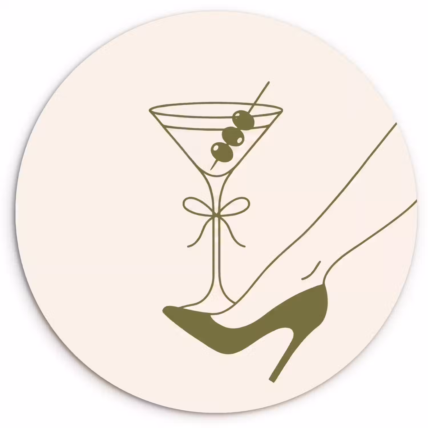 Drank - Martini - Hoge hak - Mode - Groen Wandcirkel kunststof plaat 5mm dik klein -3d