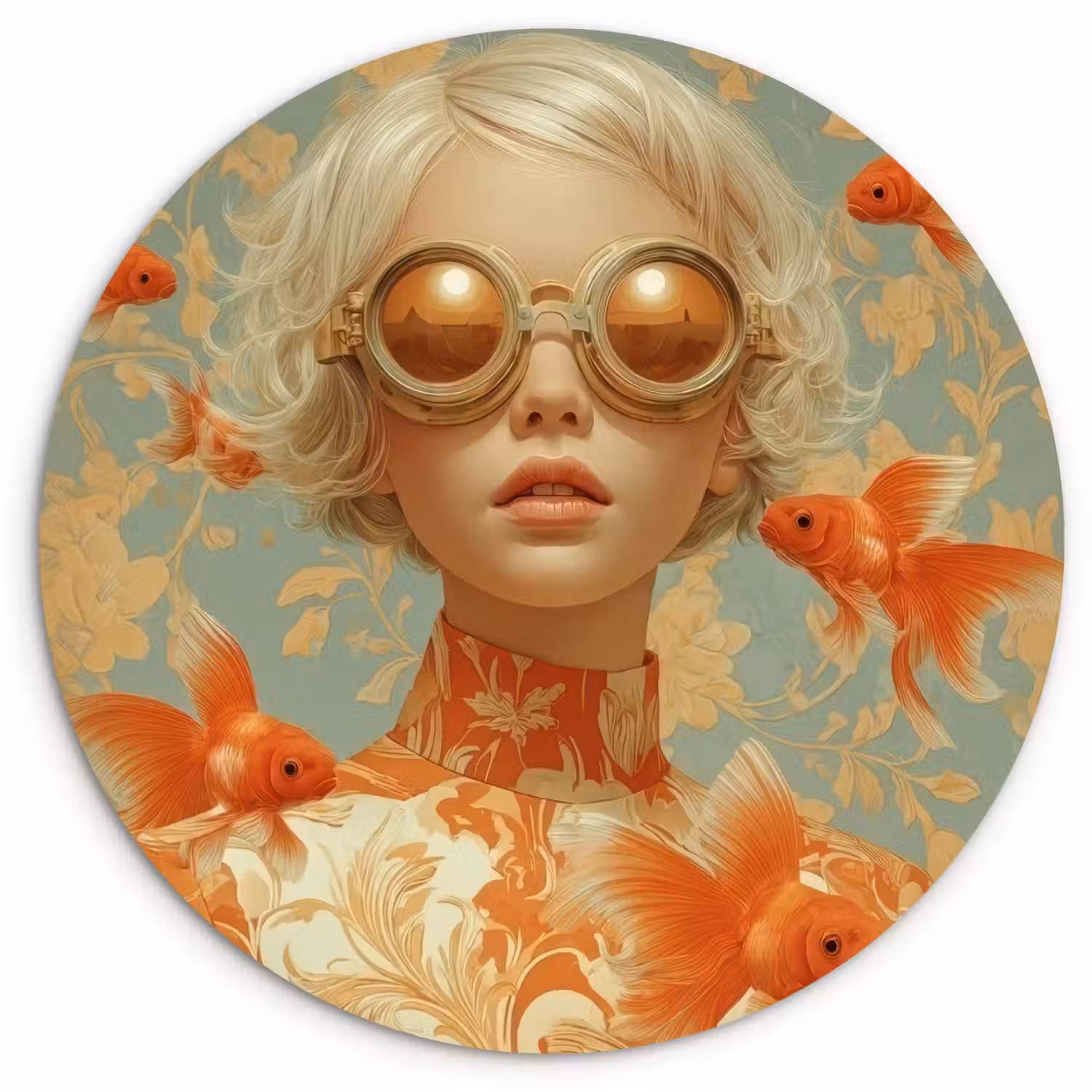 Goudvissen - Oranje - Vrouw - Blond Wandcirkel kunststof plaat 5mm dik klein -3d