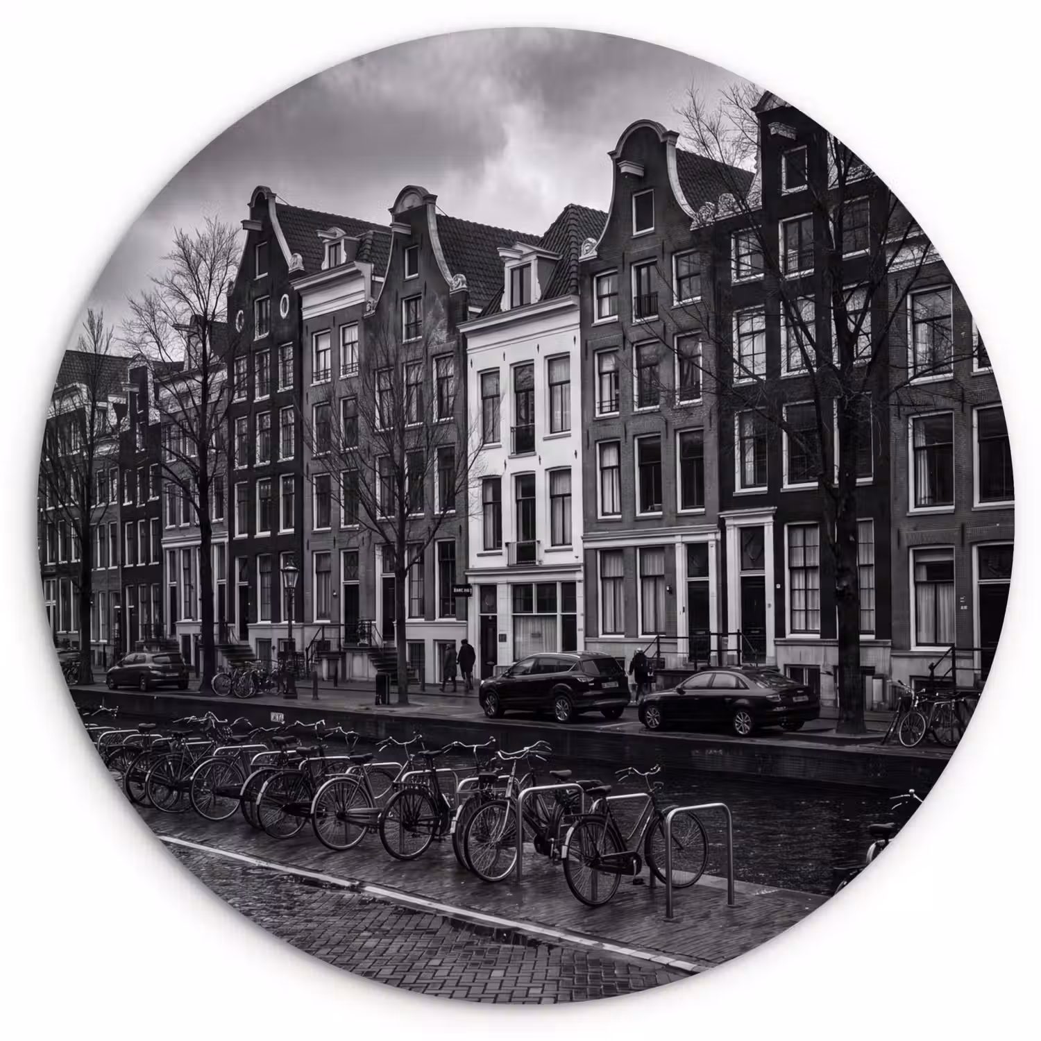 Huis - Gracht - Amsterdam - Architectuur - Zwart-wit Wandcirkel kunststof plaat 5mm dik klein -3d