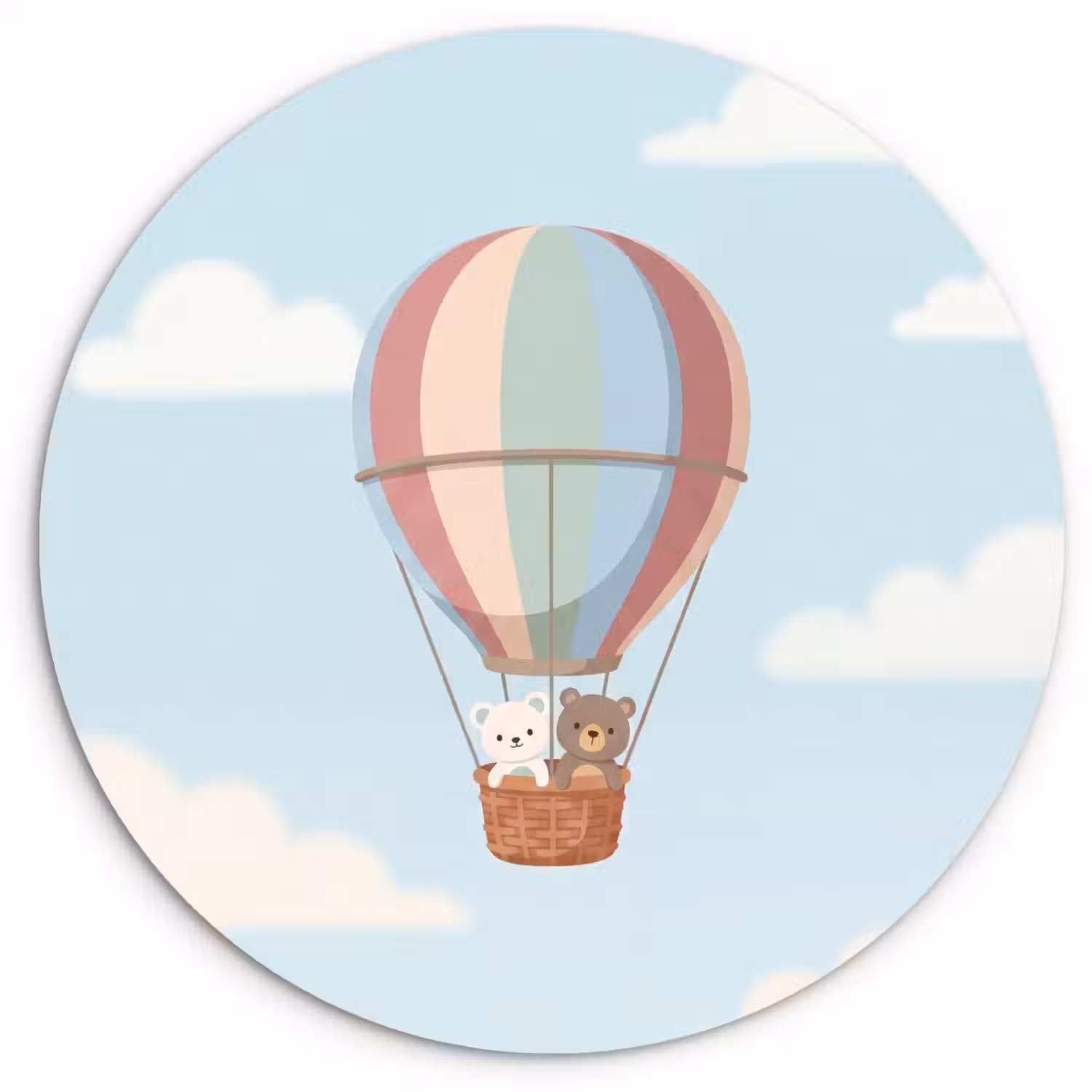 Luchtballon - Beren - Pastel Wandcirkel kunststof plaat 5mm dik klein -3d