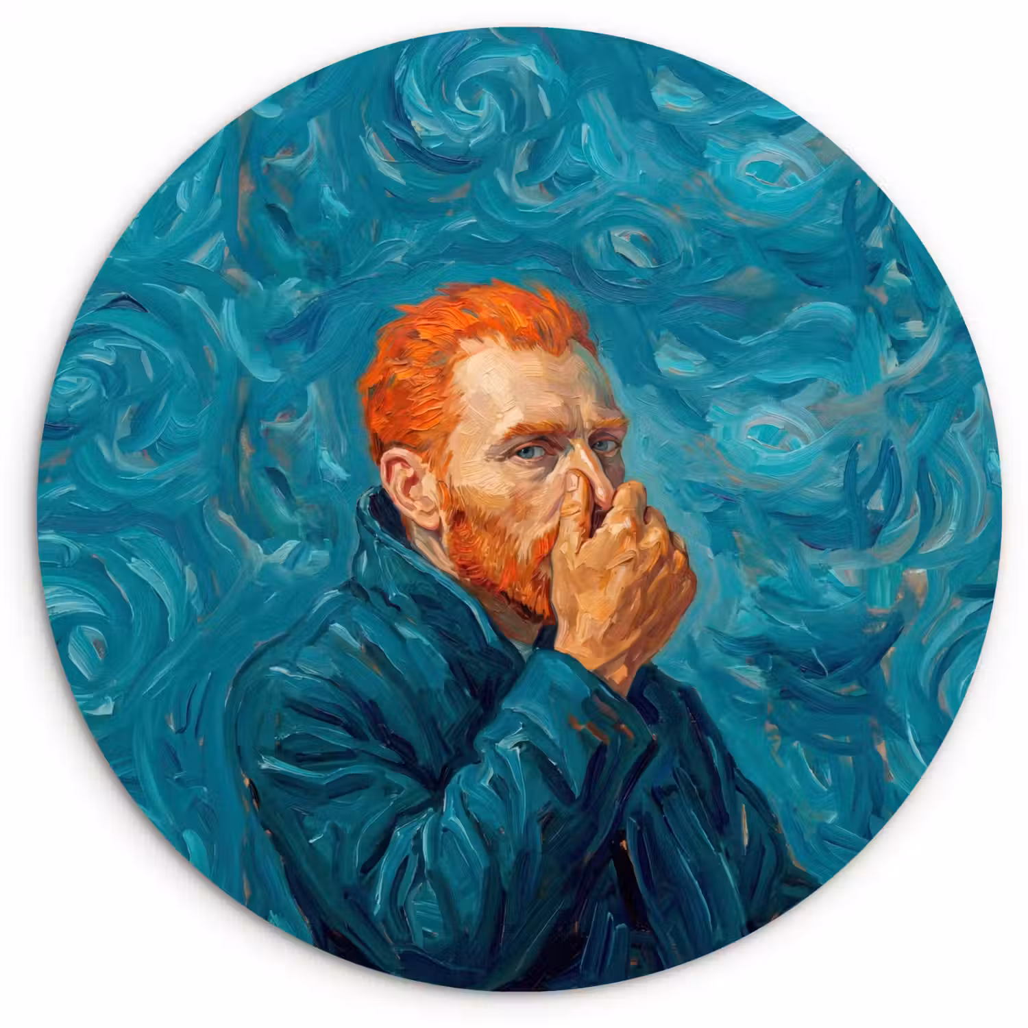 Portret - Klassiek - Blauw Wandcirkel kunststof plaat 5mm dik klein -3d