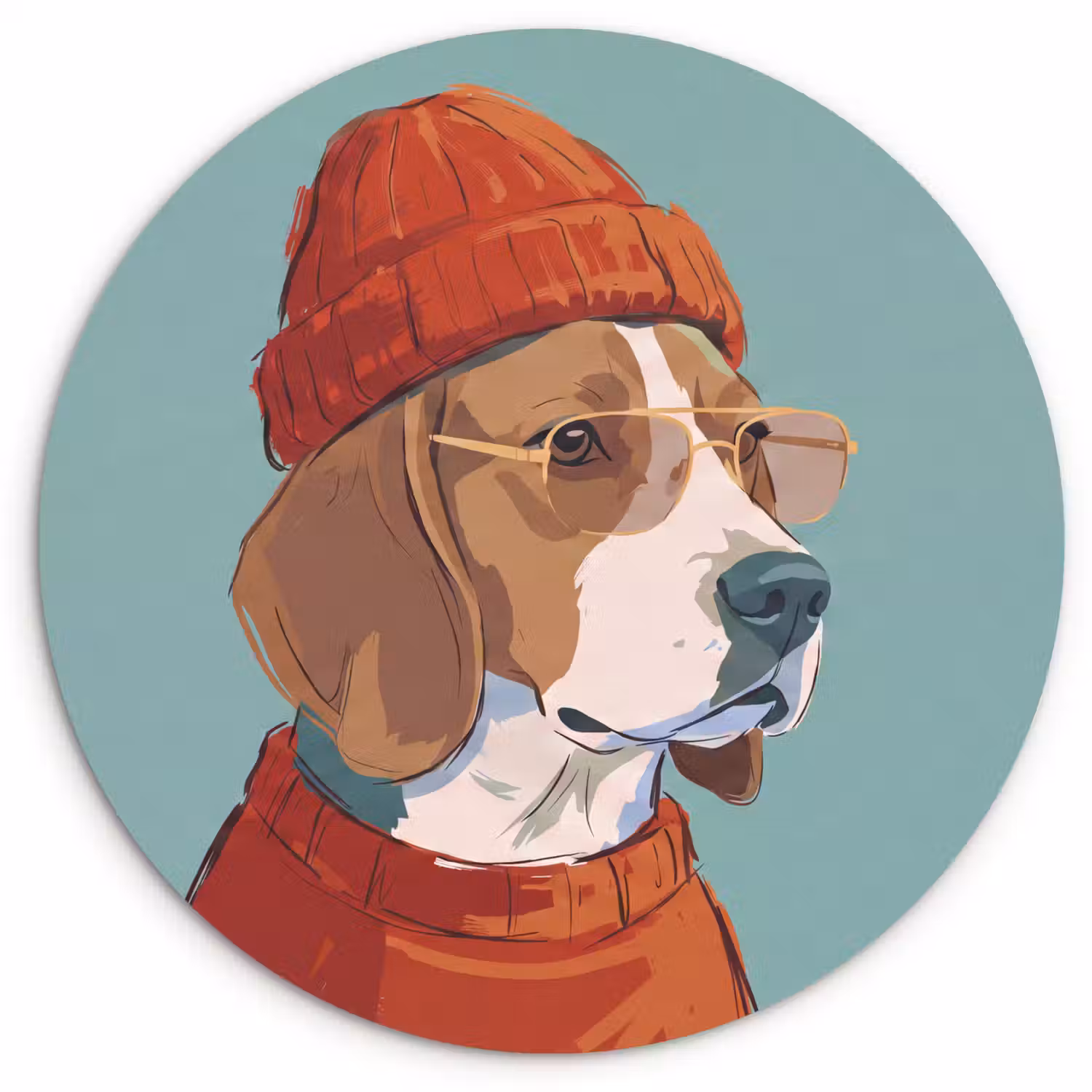 Hond - Beanie - Zonnebril - Dieren - Modern Wandcirkel kunststof plaat 5mm dik klein -3d