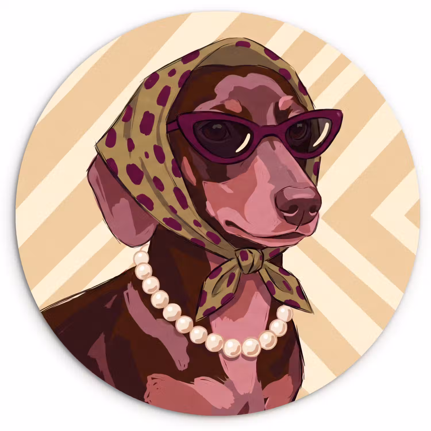 Hond - Zonnebril - Hoofddoek - Dieren - Modern Wandcirkel kunststof plaat 5mm dik klein -3d