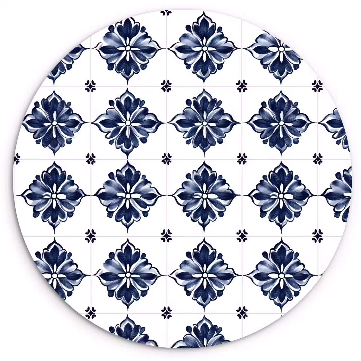 Tegelmotief - Blauw - Wit - Bloem Wandcirkel kunststof plaat 5mm dik klein 188 -3d