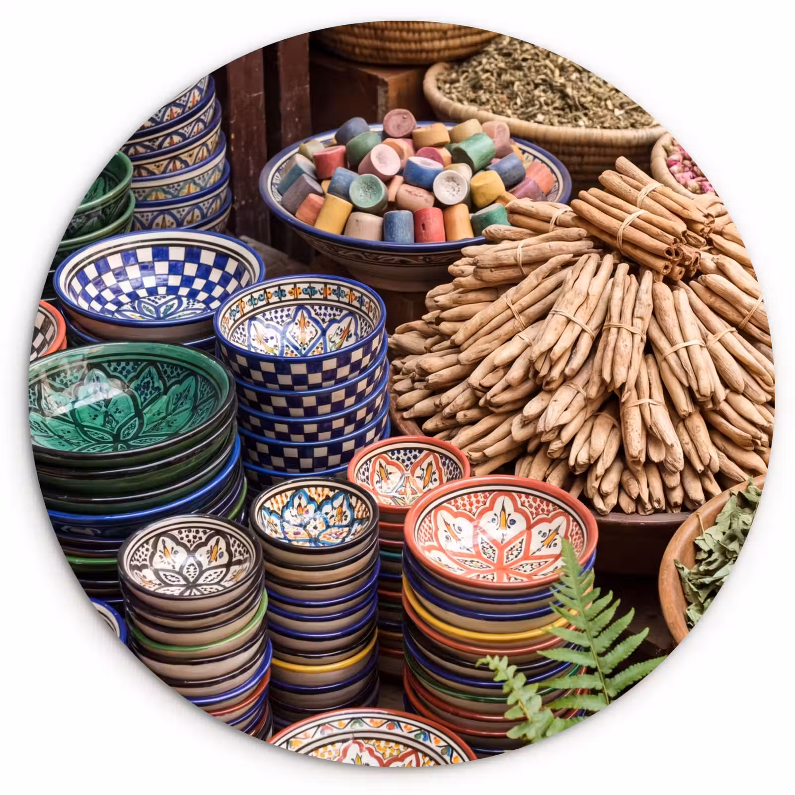 Forexbild Rund - Keramik – Orientalisch – Farbenfroh - Aardewerk - Oosters - Kleurrijk Wandcirkel kunststof plaat 5mm dik klein