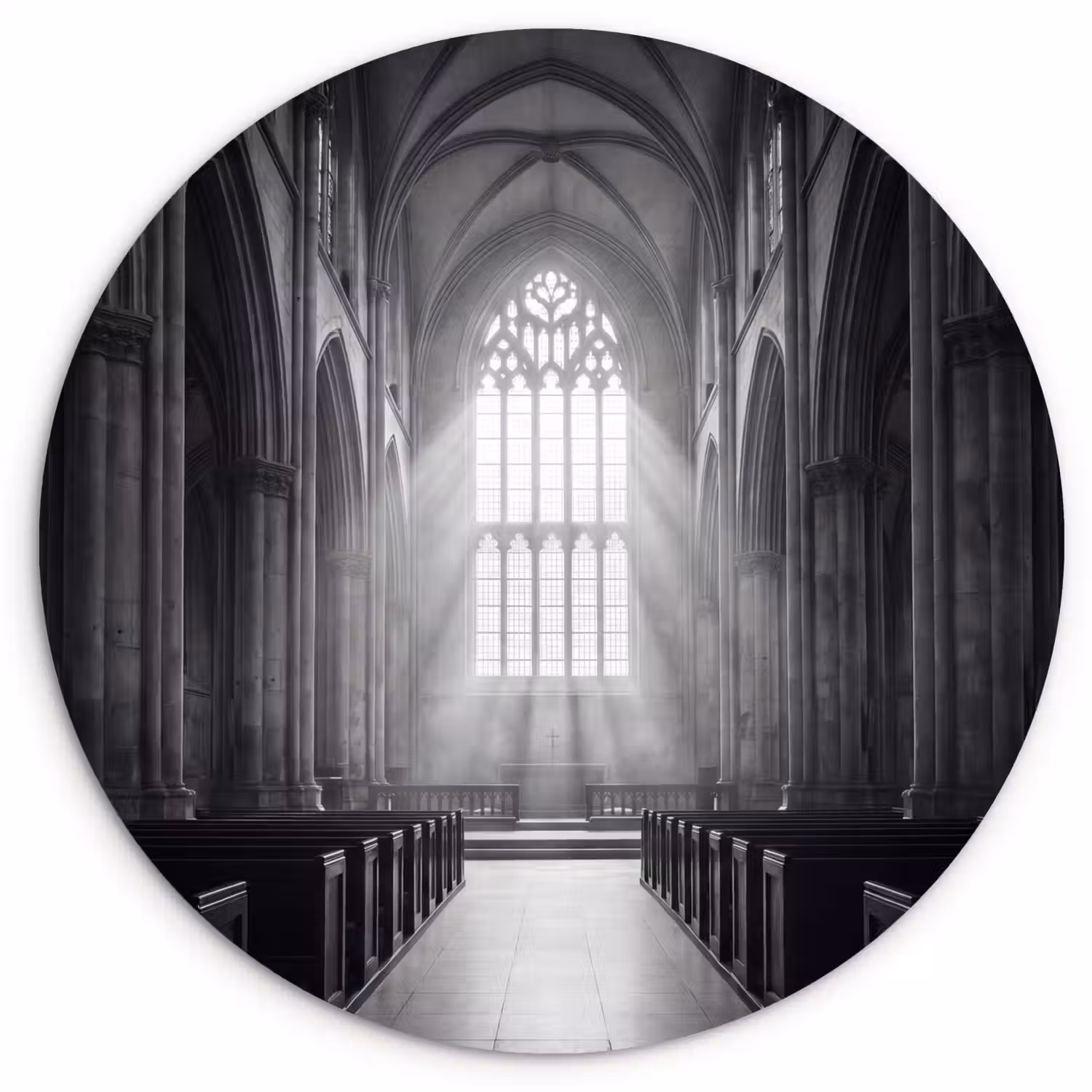Kerk - Interieur - Lichtstralen - Architectuur - Klassiek Wandcirkel kunststof plaat 5mm dik klein -3d