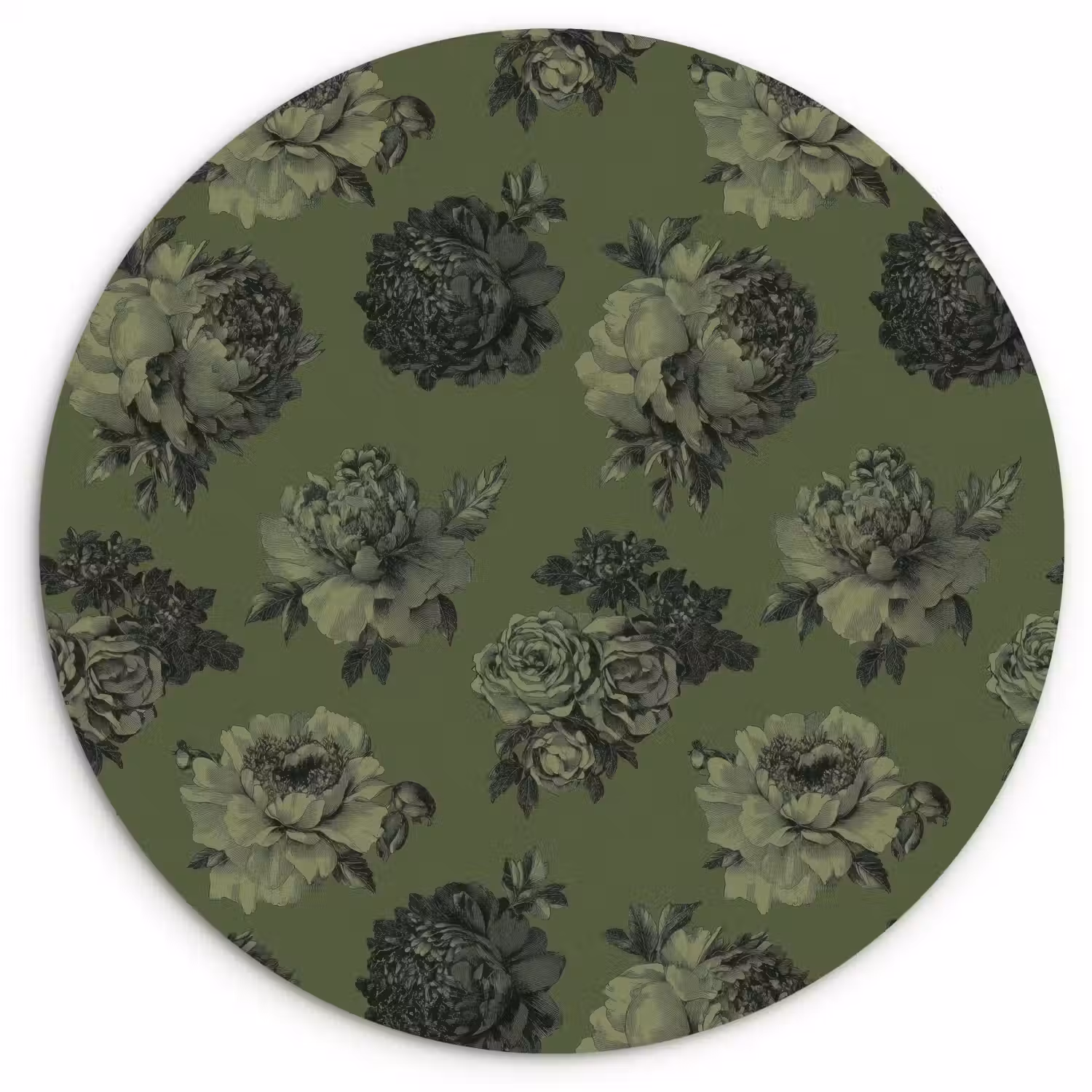 Klassiek - botanisch - olijfgroen - bloemen Wandcirkel kunststof plaat 5mm dik klein 188 -3d