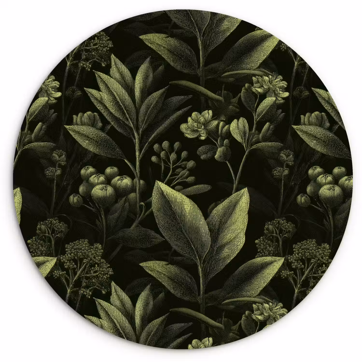 Klassiek - Donker - Botanisch - Planten Wandcirkel kunststof plaat 5mm dik klein 188 -3d
