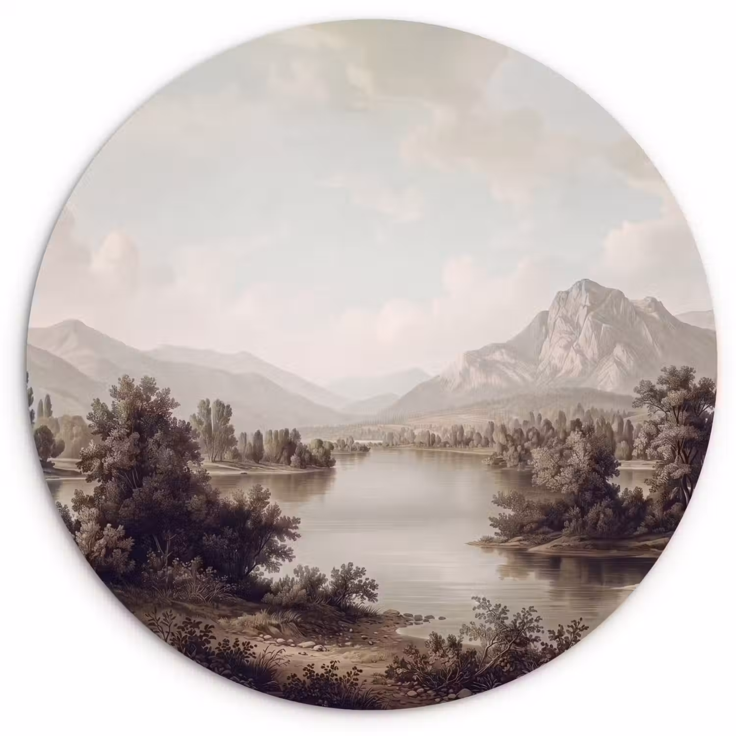 Klassiek - Landschap - Sereen Wandcirkel kunststof plaat 5mm dik klein -3d