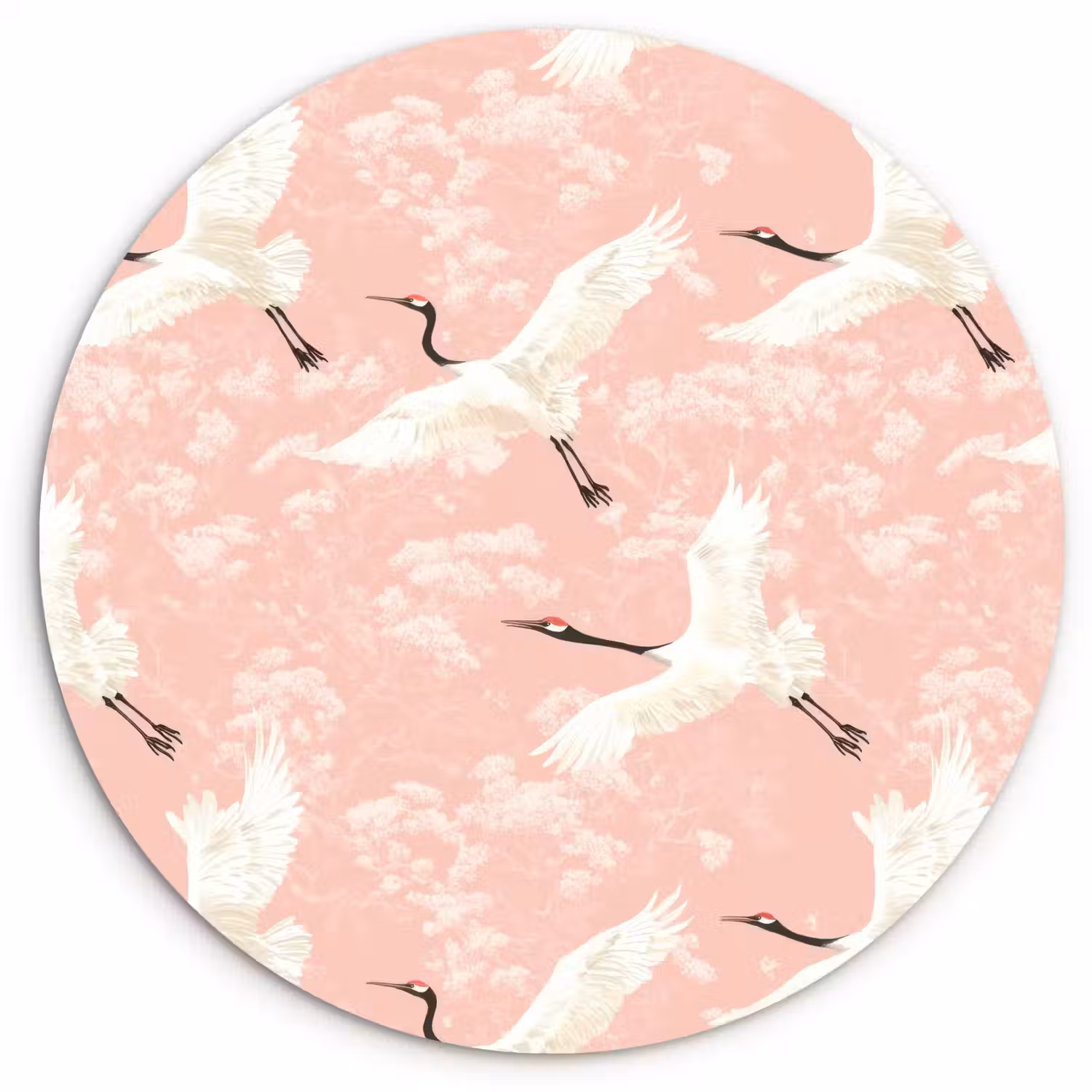 Kraanvogels - Bloesem - Roze Wandcirkel kunststof plaat 5mm dik klein 188 -3d