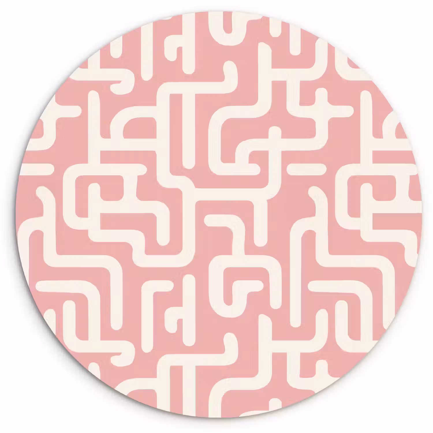 Doolhofpatroon - Roze - Wit - Abstract Wandcirkel kunststof plaat 5mm dik klein 188 -3d