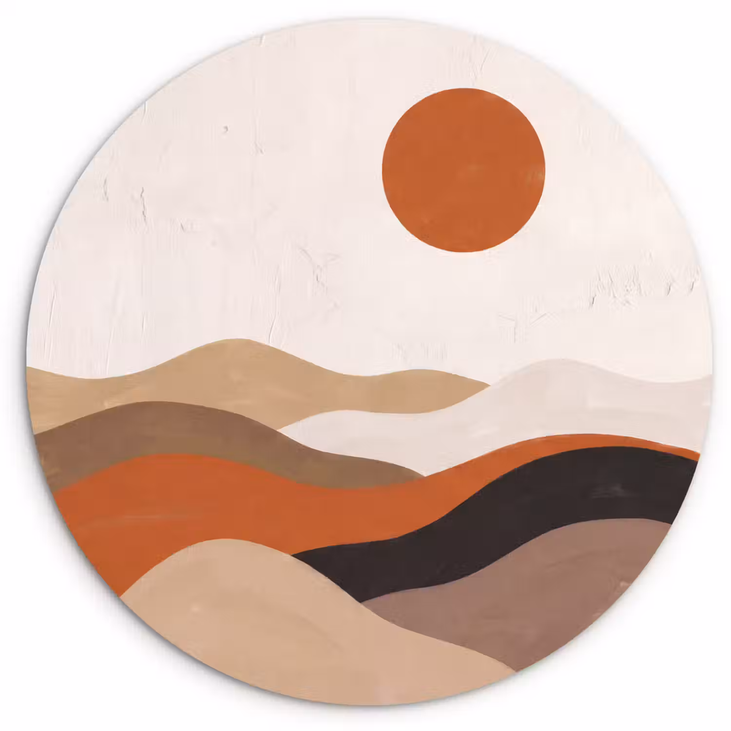 Landschap - Heuvels - Zon - Abstract - Oranje Wandcirkel kunststof plaat 5mm dik klein -3d