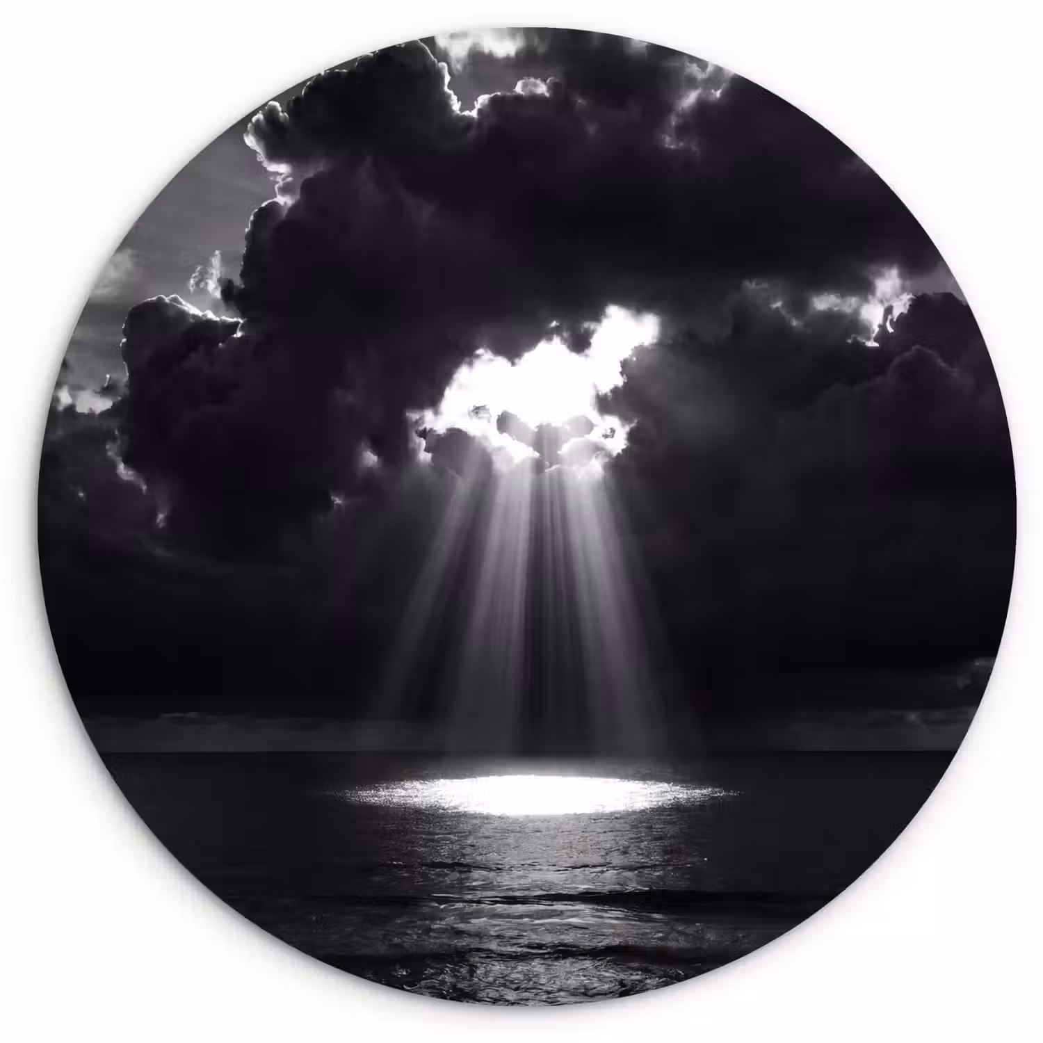 Licht - Wolken - Zee - Zwart-wit - Natuur Wandcirkel kunststof plaat 5mm dik klein -3d