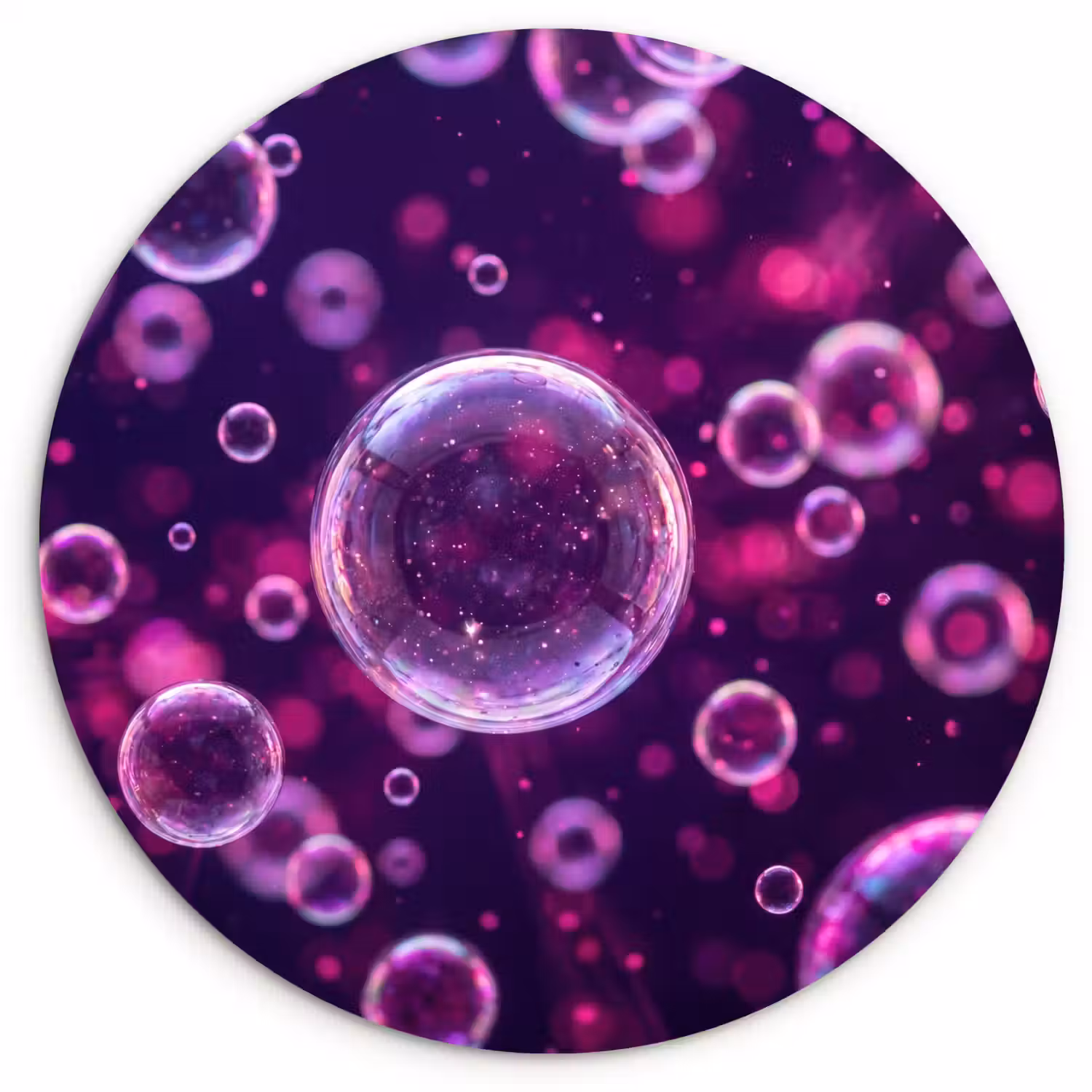Paars - Bubbels - Schuim Wandcirkel kunststof plaat 5mm dik klein -3d
