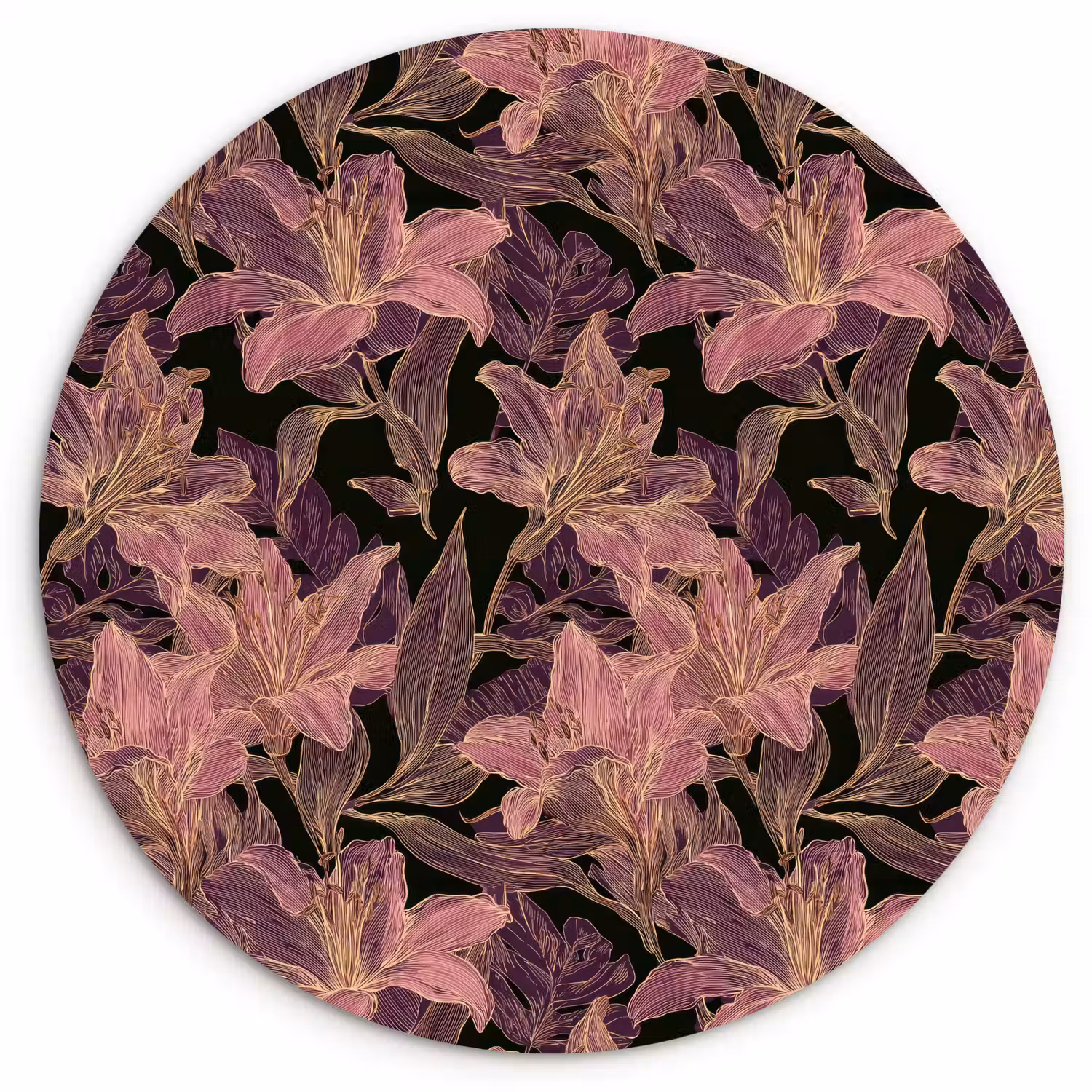 Lelies - Patroon - Paars - Goud Wandcirkel kunststof plaat 5mm dik klein 188 -3d