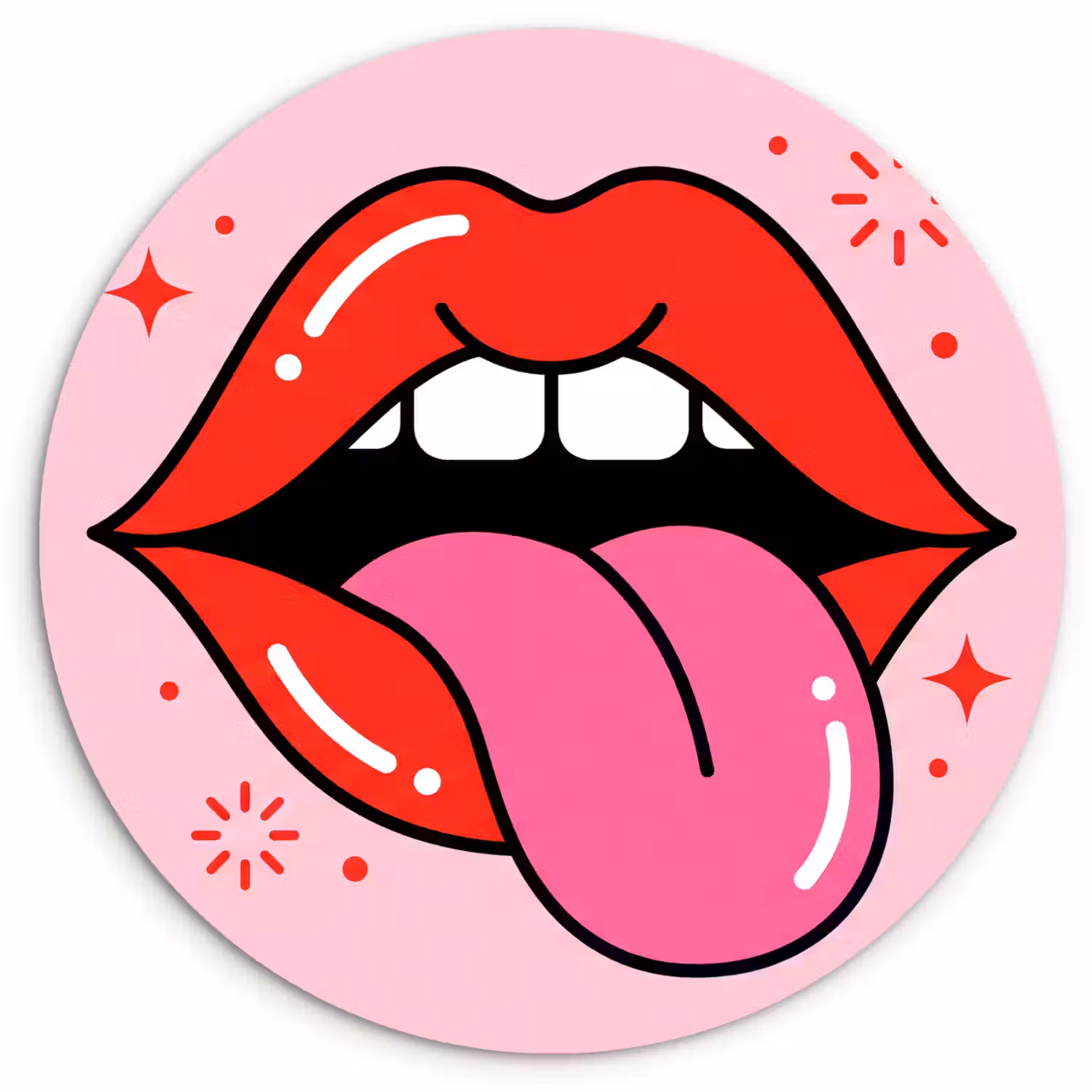Lippen - Tong - Pop-art - Kleurrijk - Roze Wandcirkel kunststof plaat 5mm dik klein -3d