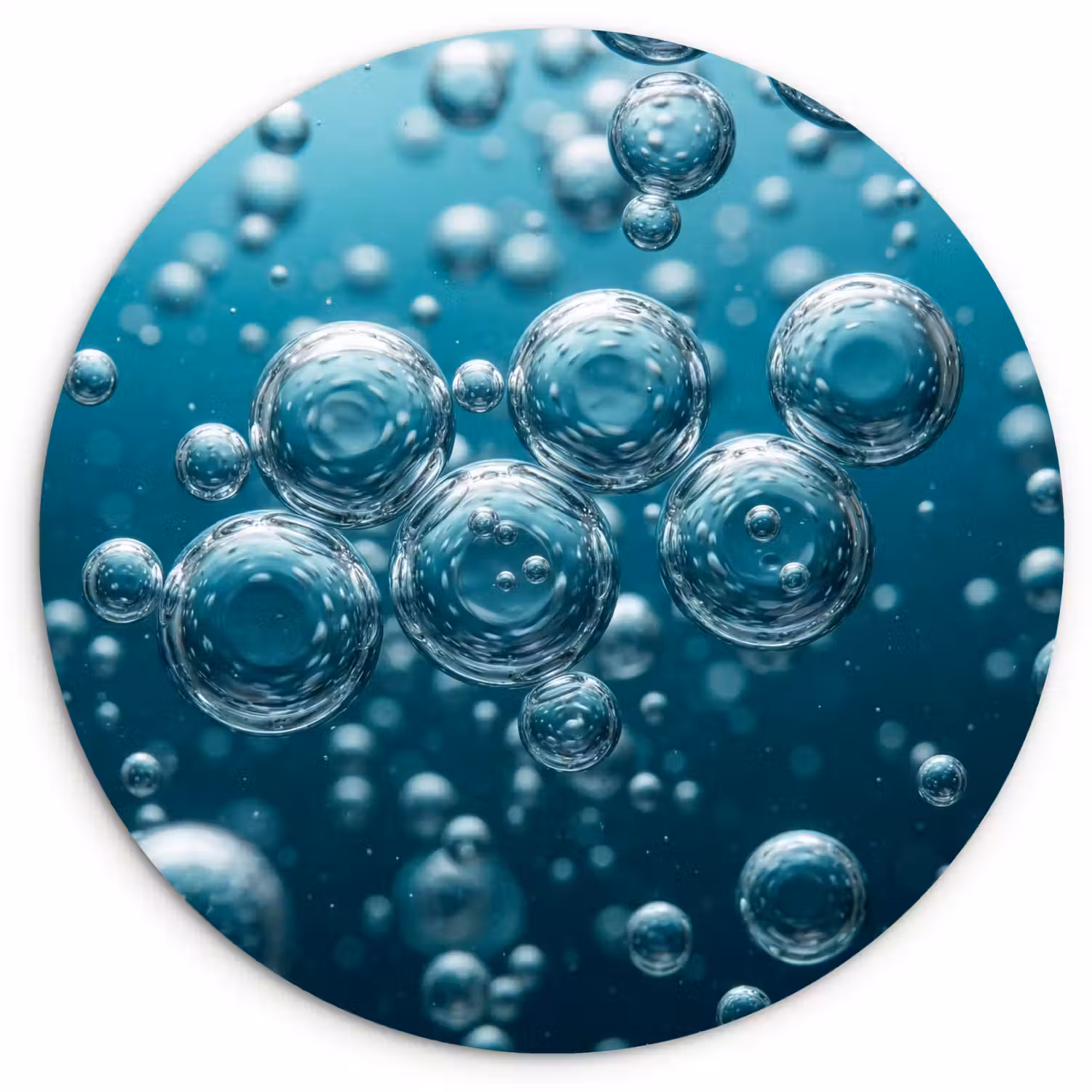 Luchtbellen - Dynamisch - Blauw Wandcirkel kunststof plaat 5mm dik klein -3d