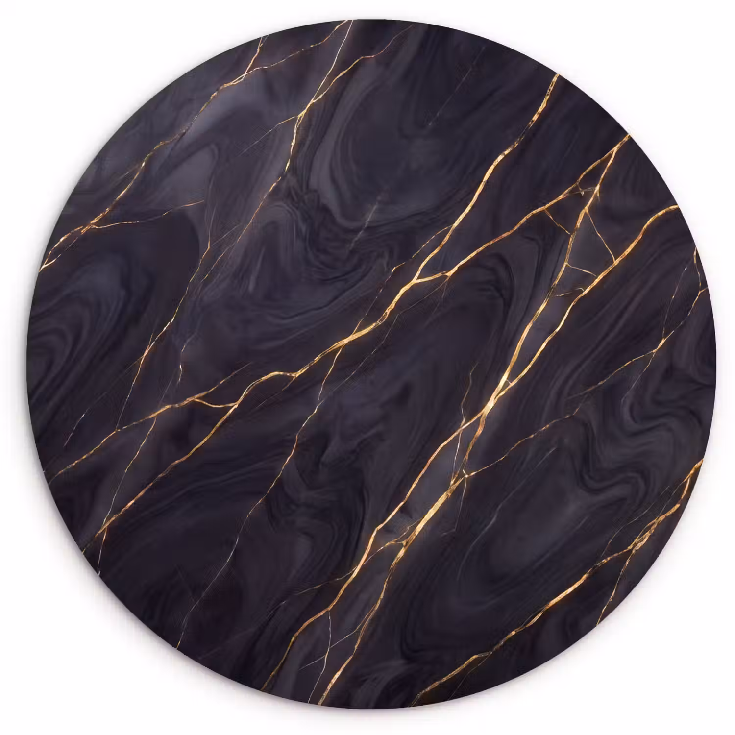 Marmer - Goudaders - Abstract - Modern - Zwart Wandcirkel kunststof plaat 5mm dik klein -3d