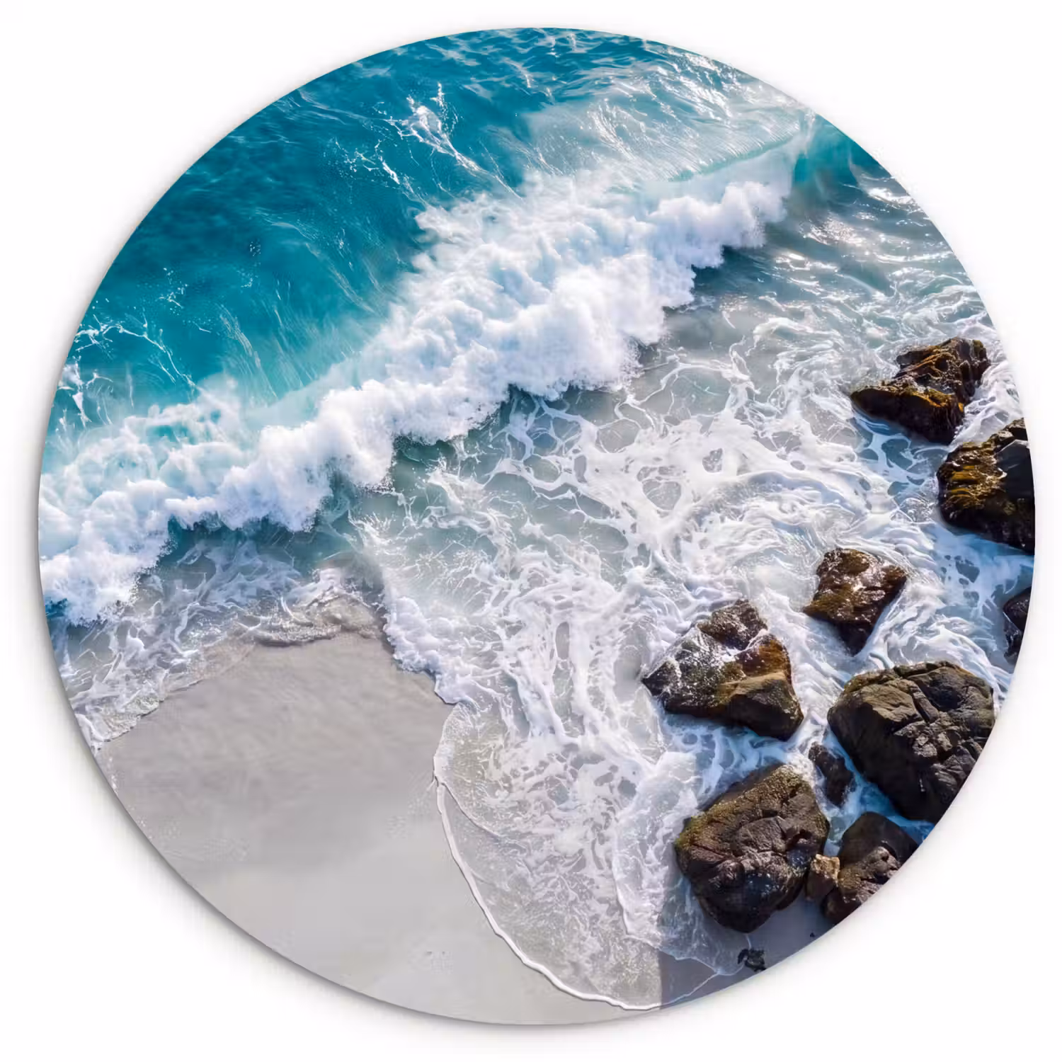 Zee - Golf - Strand - Natuur - Blauw Wandcirkel kunststof plaat 5mm dik klein -3d