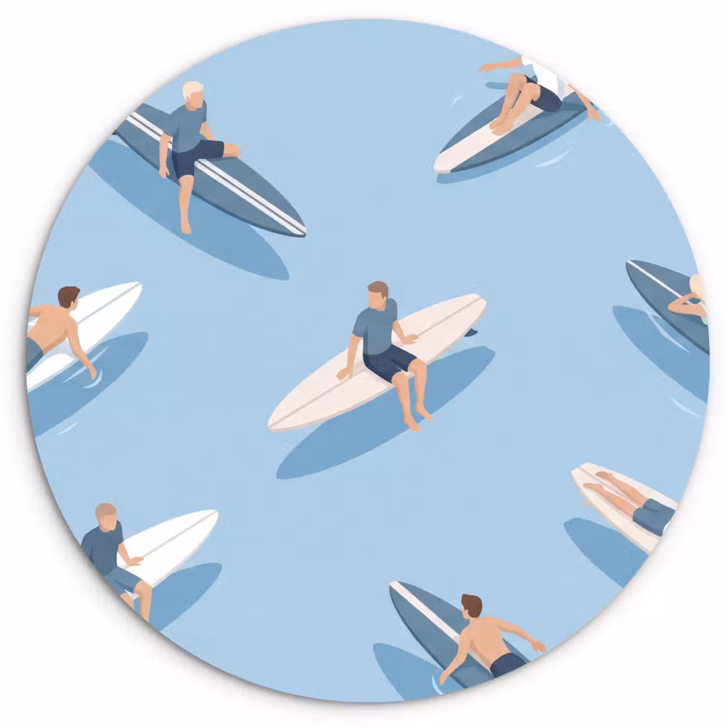 Mensen - Surfen - Water - Zomer - Illustratie Wandcirkel kunststof plaat 5mm dik klein -3d