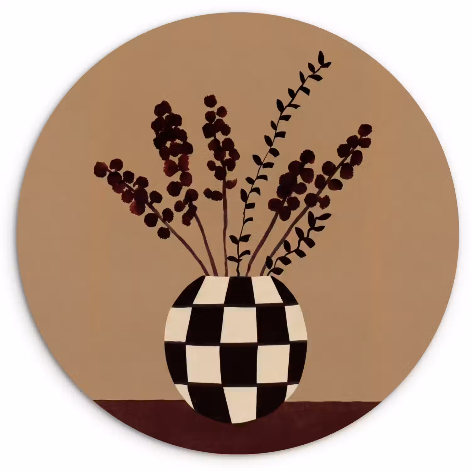 Minimalistisch - Vaas - Bloemen - Bruin Wandcirkel kunststof plaat 5mm dik klein -3d