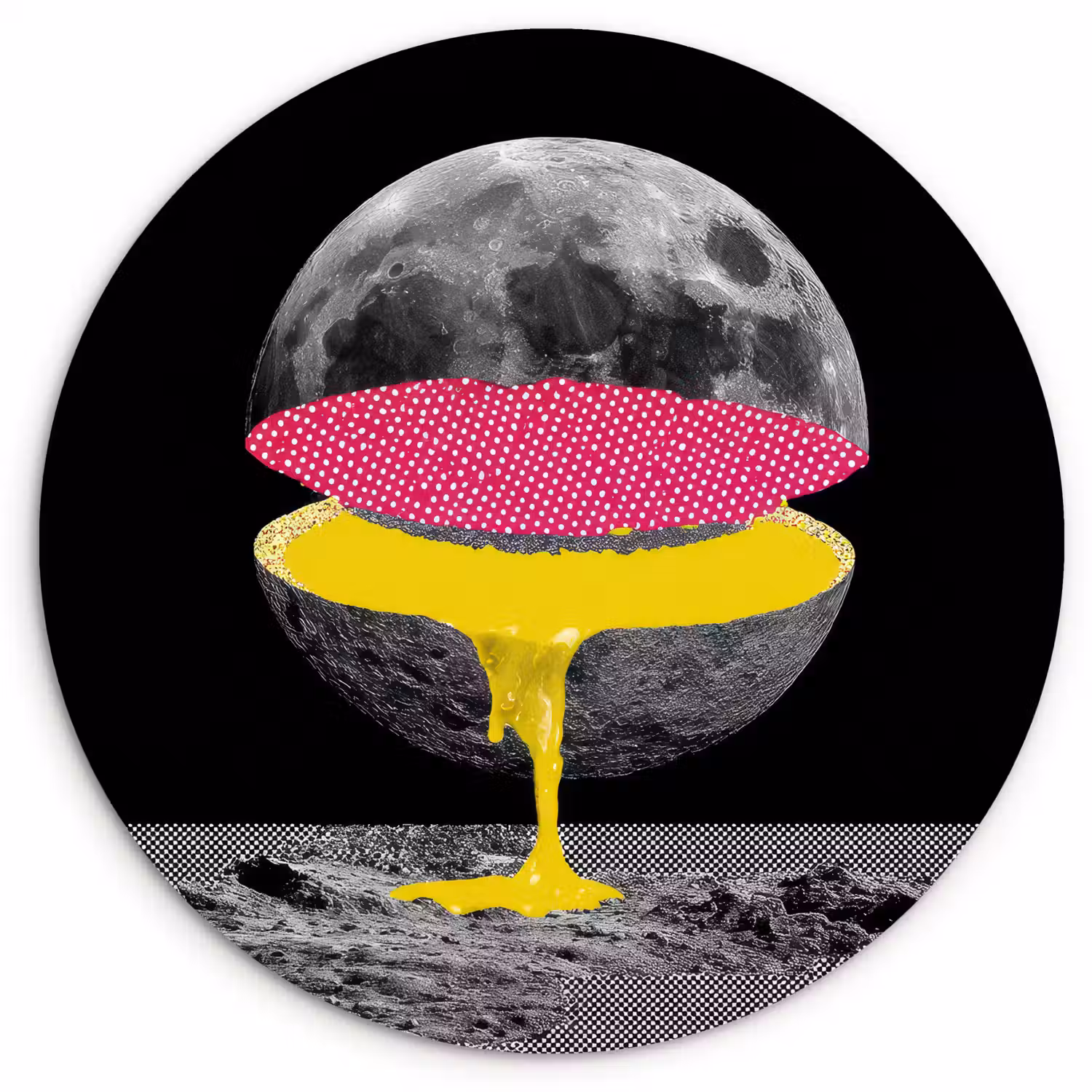 Maan - Geel - Roze - Zwart Wandcirkel kunststof plaat 5mm dik klein -3d