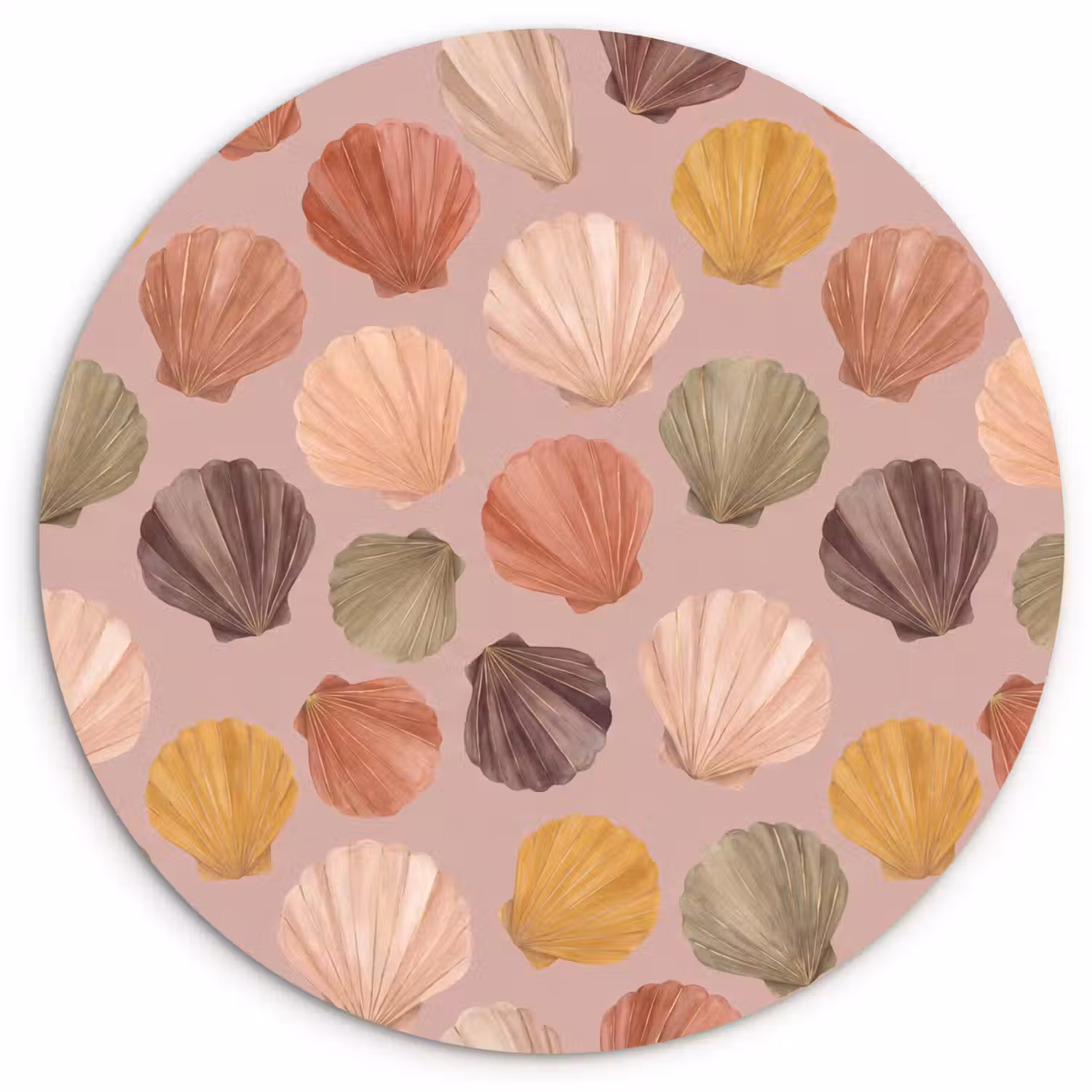 Schelp - Patroon - Zee - Aquarel - Aardetinten Wandcirkel kunststof plaat 5mm dik klein -3d
