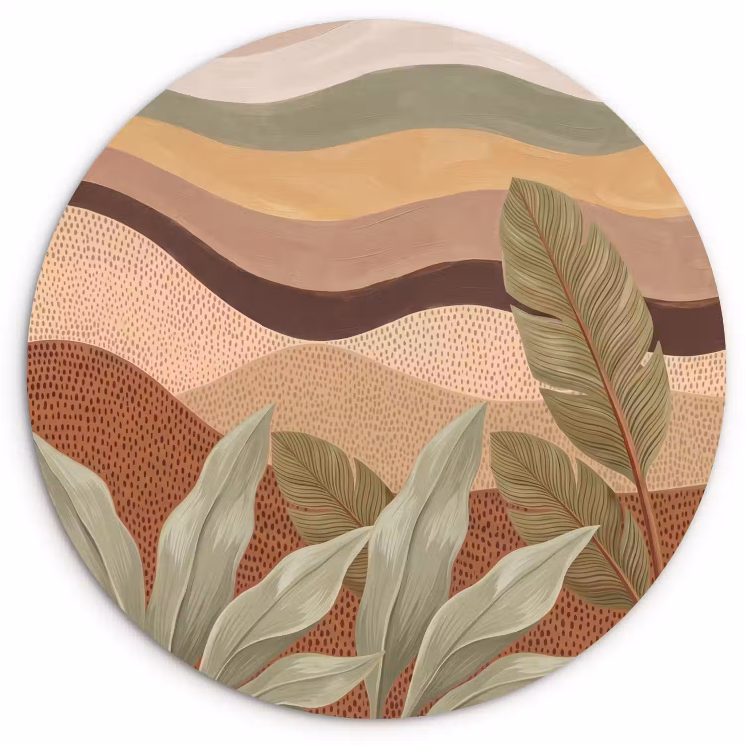 Natuur - Bladeren - Landschap - Abstract - Aardetinten Wandcirkel kunststof plaat 5mm dik klein -3d