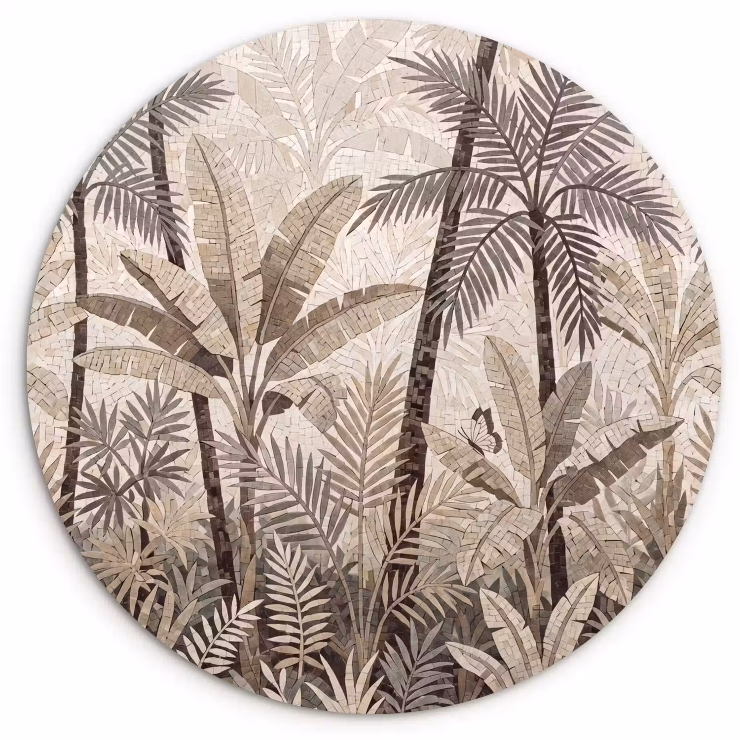 Natuur - Bladeren - Landschap - Mozaïek - Beige Wandcirkel kunststof plaat 5mm dik klein -3d