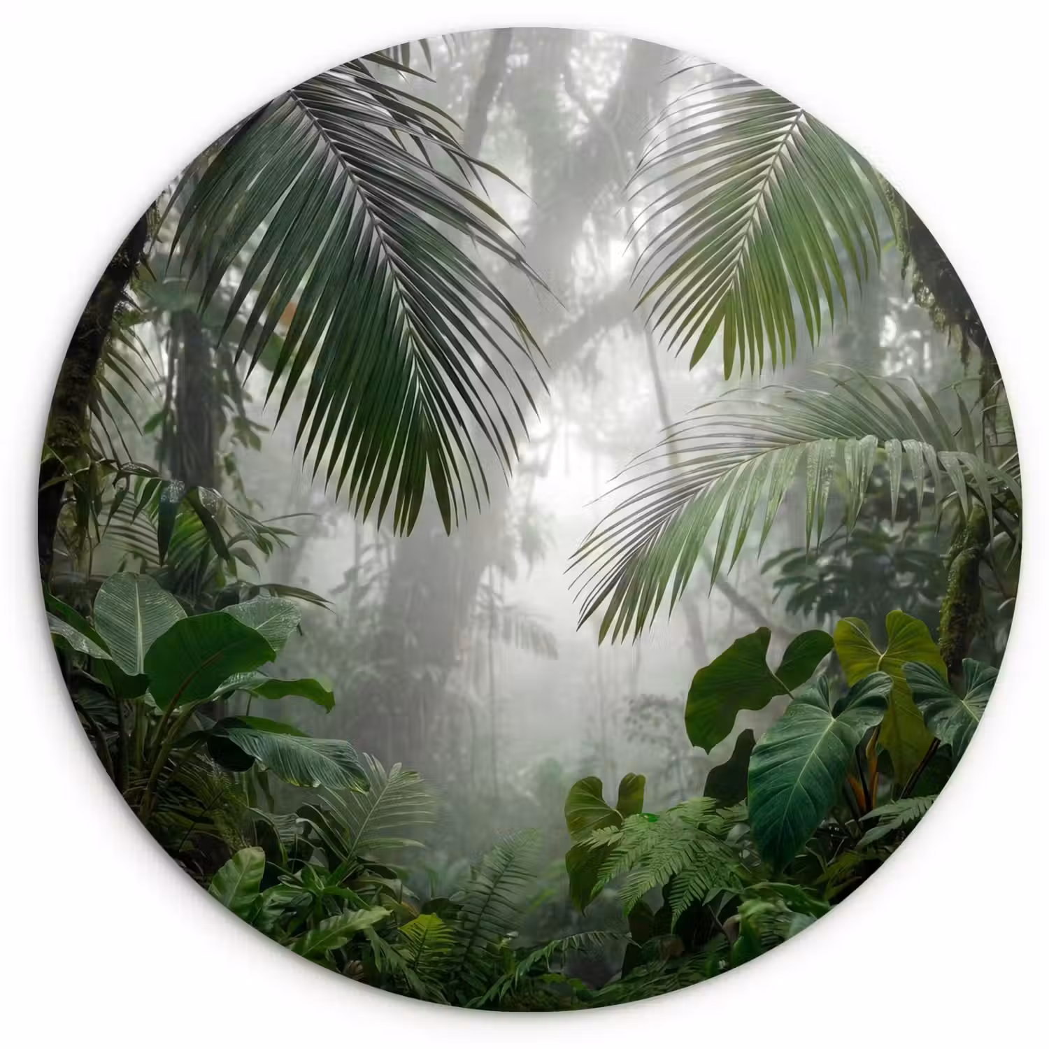 Natuur - Jungle - Mist - Tropisch - Groen Wandcirkel kunststof plaat 5mm dik klein -3d