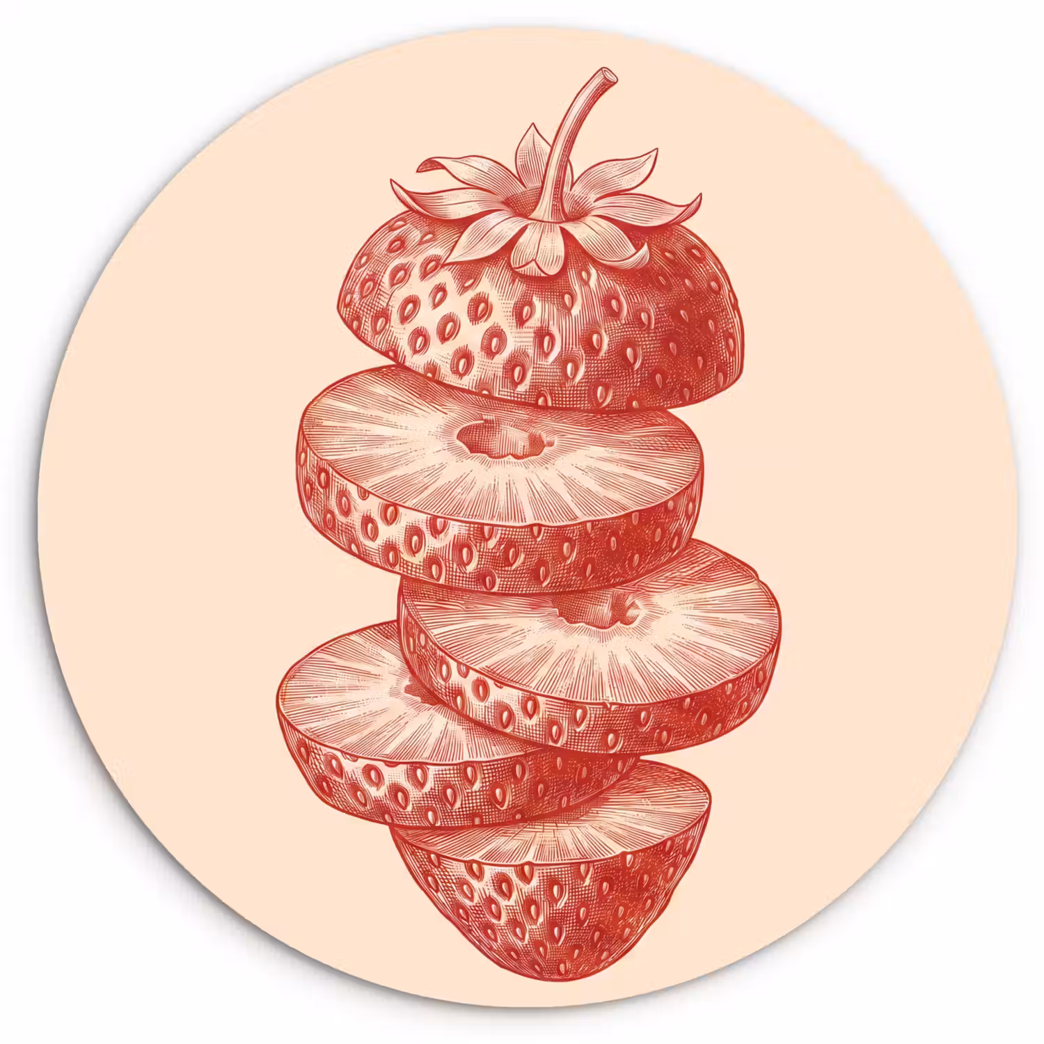 Fruit - Gesneden - Illustratie - Rood - Vintage Wandcirkel kunststof plaat 5mm dik klein -3d