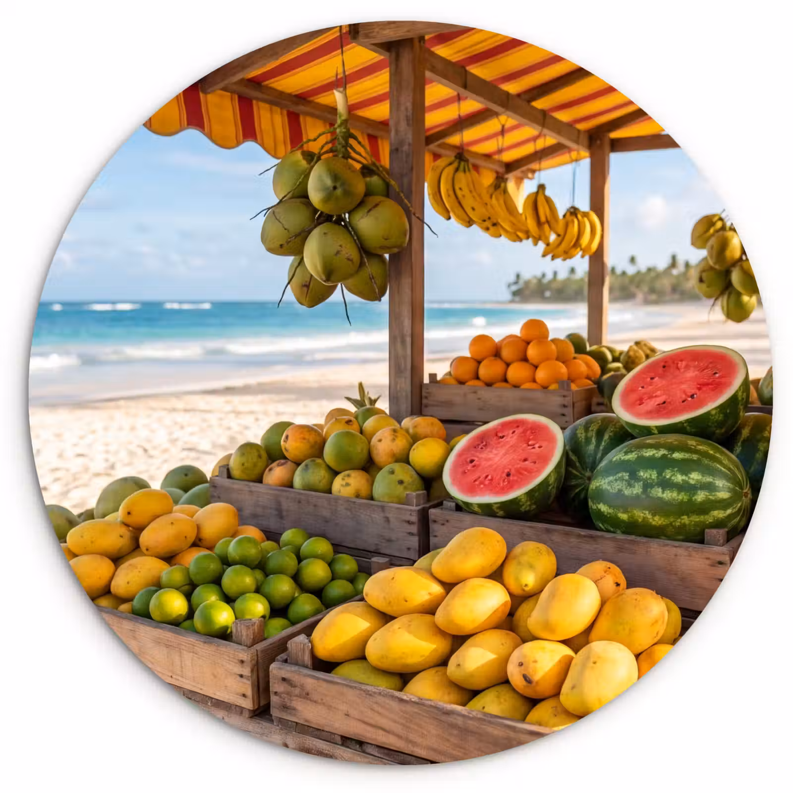 Forexbild Rund - Obst – Strand – Tropisch - Fruit - Strand - Tropisch Wandcirkel kunststof plaat 5mm dik klein