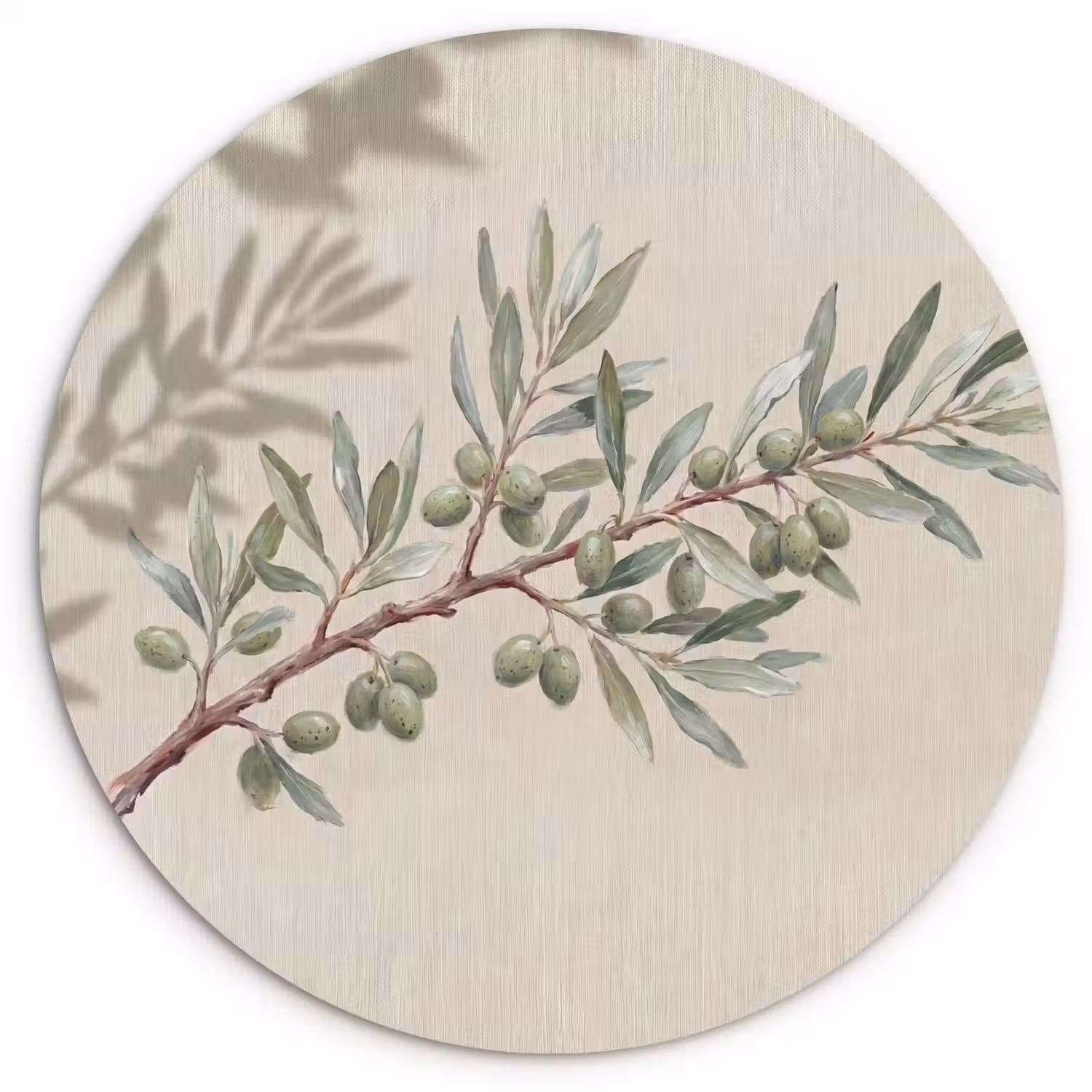 Olijftak - Bladeren - Natuur - Groen - Beige Wandcirkel kunststof plaat 5mm dik klein -3d