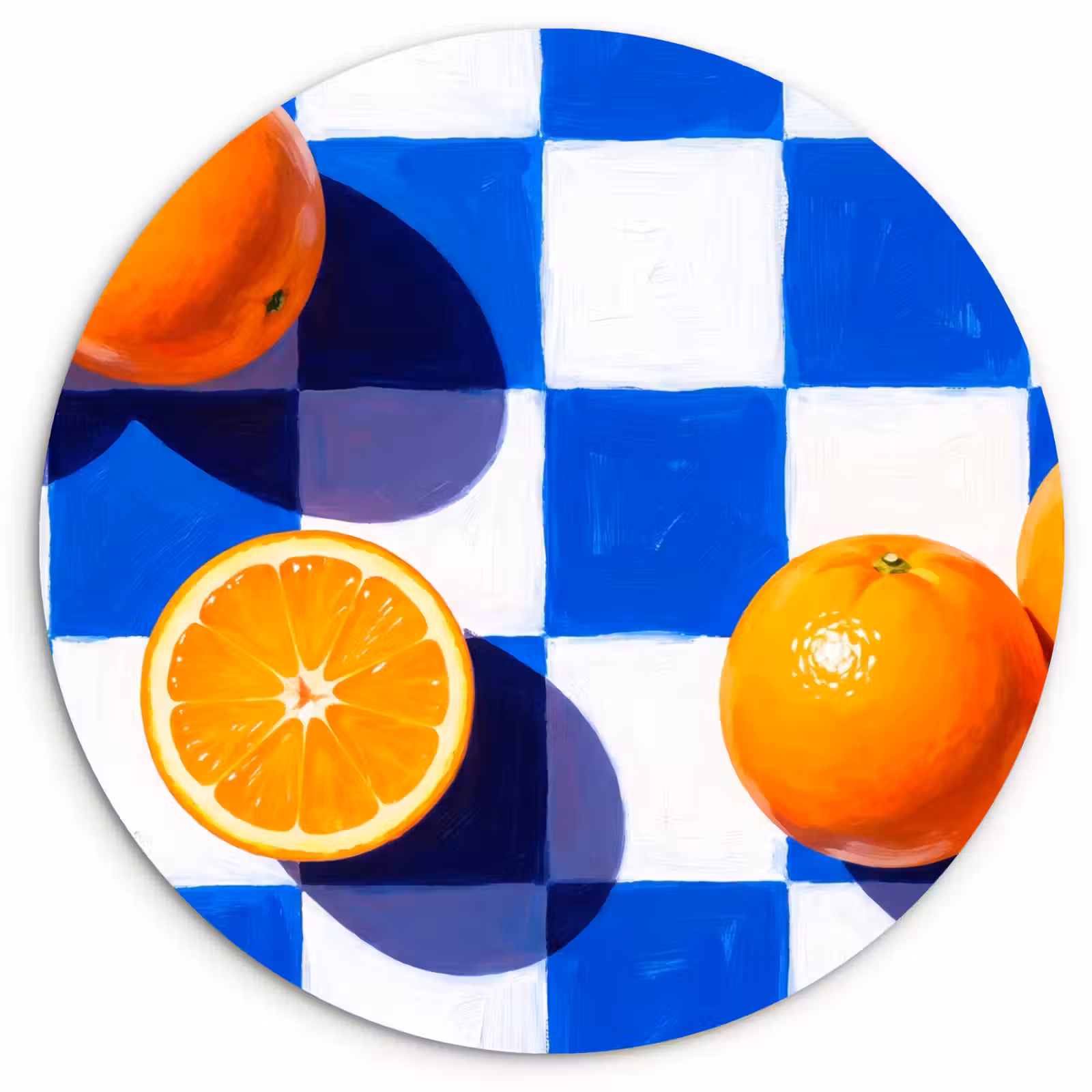 Forexbild Rund - Orange – Kariert – Essen - Sinaasappel - Geruit - Eten Wandcirkel kunststof plaat 5mm dik klein