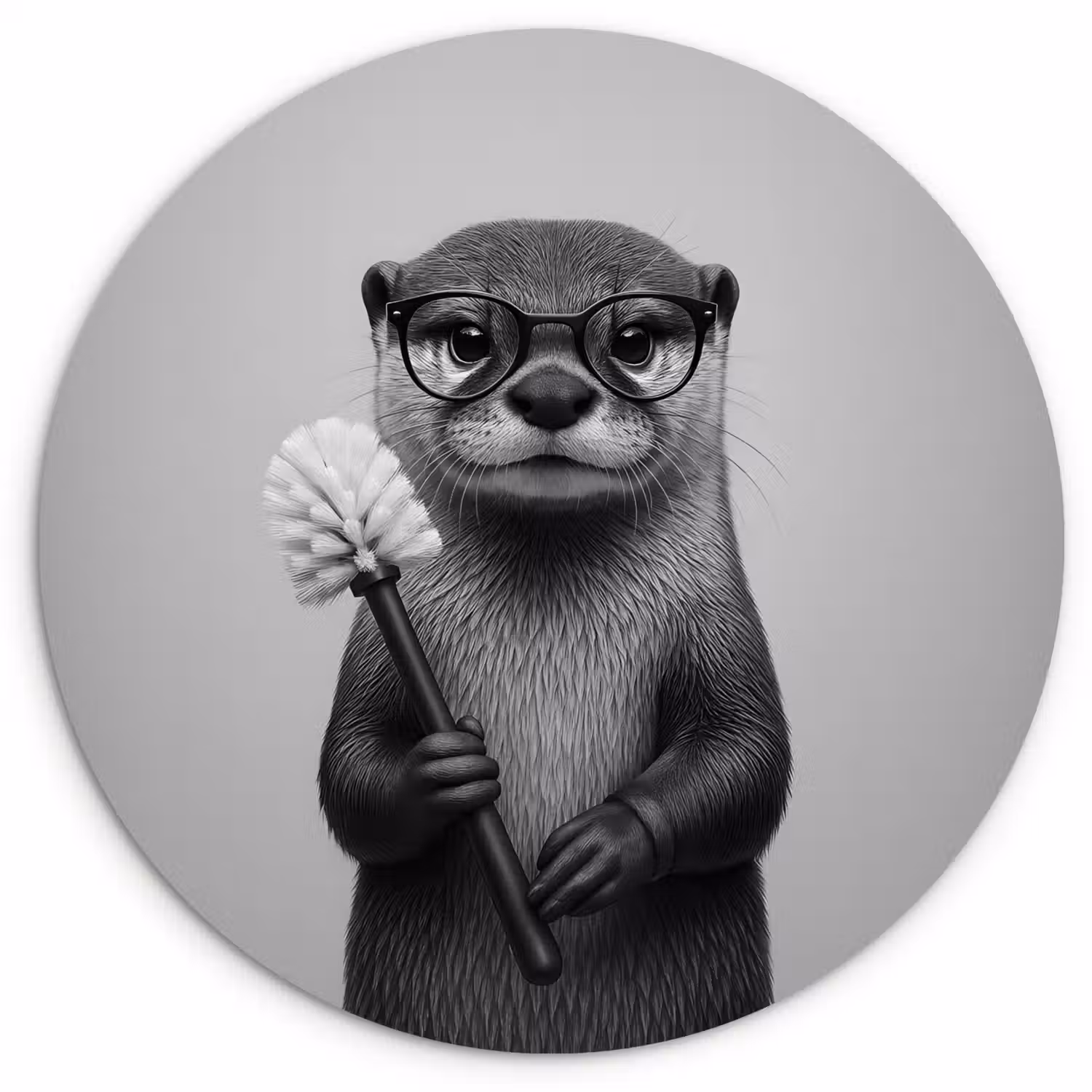 Otter - Wc-borstel - Bril - Zwart - Wit Wandcirkel kunststof plaat 5mm dik klein -3d