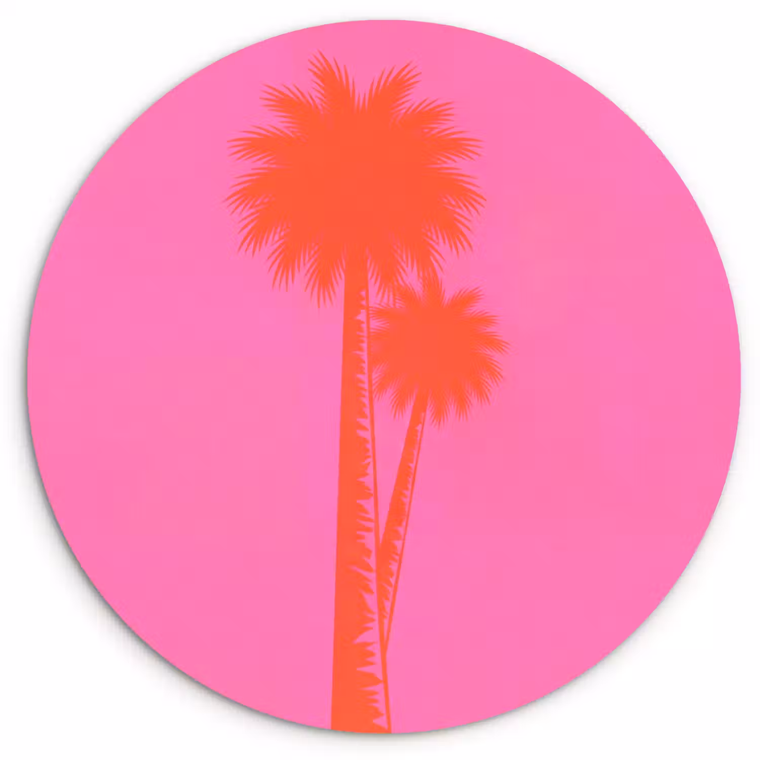 Palmbomen - Modern - Roze Wandcirkel kunststof plaat 5mm dik klein -3d