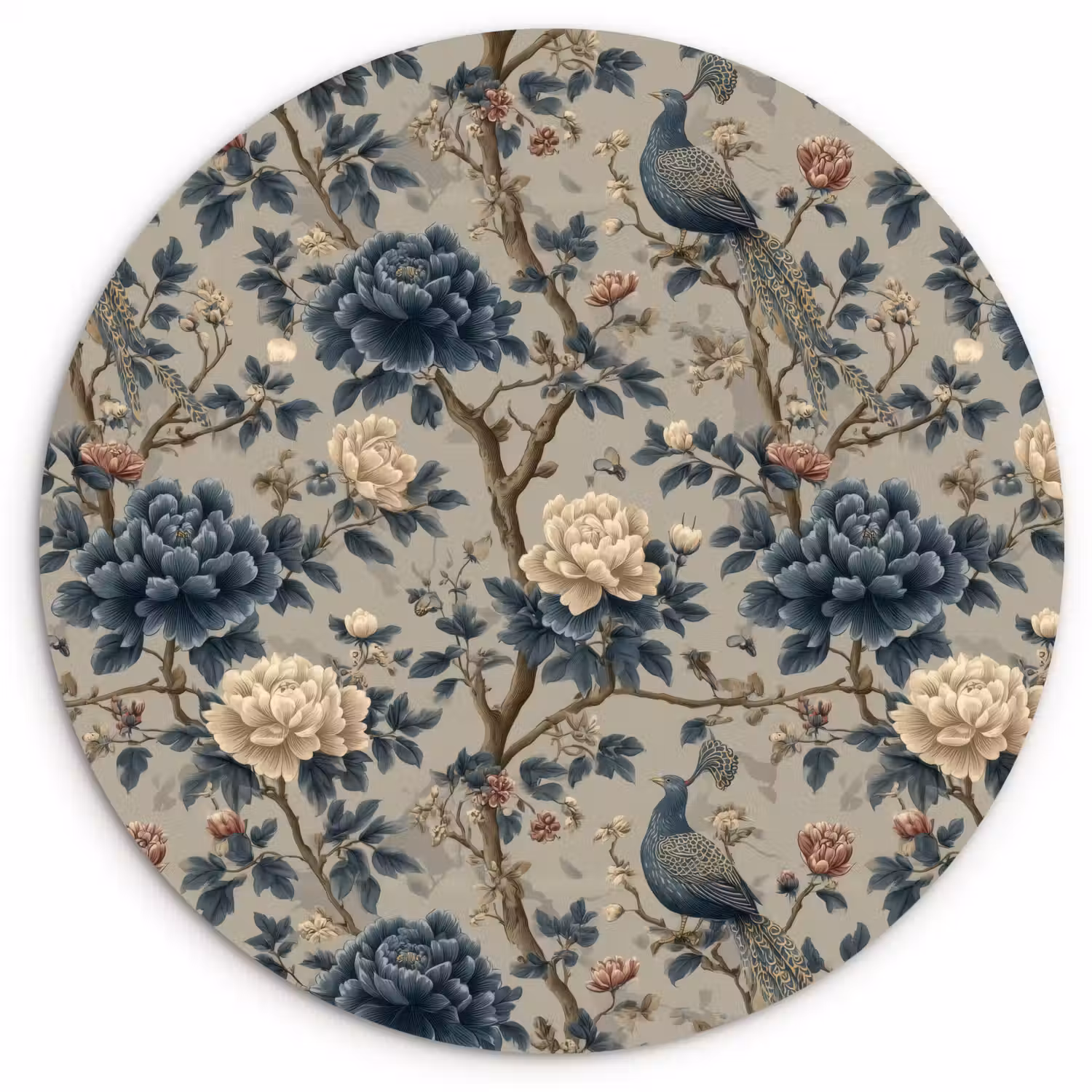 Pauw - Bloemen - Blauw Wandcirkel kunststof plaat 5mm dik klein 188 -3d