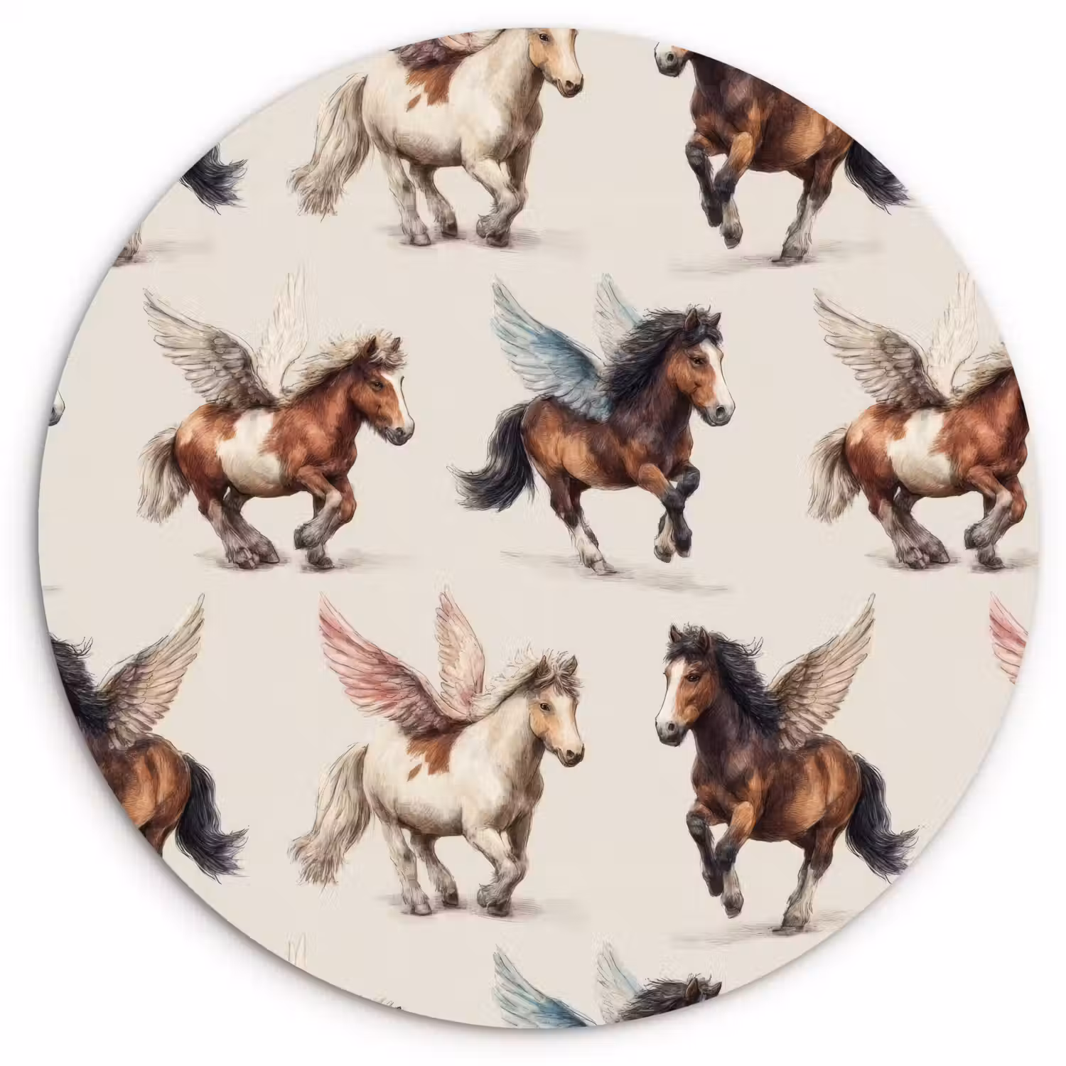Paarden - Vleugels - Kleurrijk Wandcirkel kunststof plaat 5mm dik klein 188 -3d