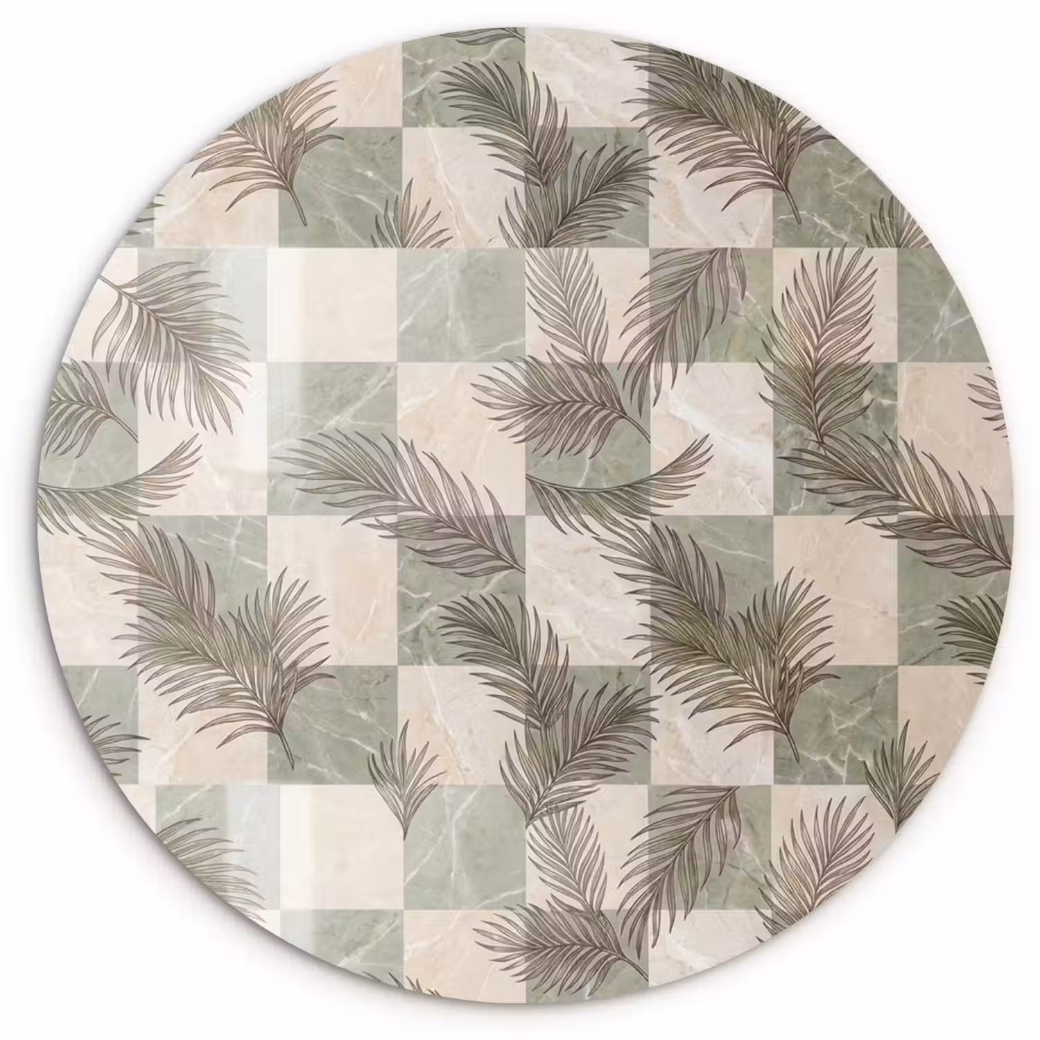 Planten - Bladeren - Marmer - Modern - Groen Wandcirkel kunststof plaat 5mm dik klein -3d