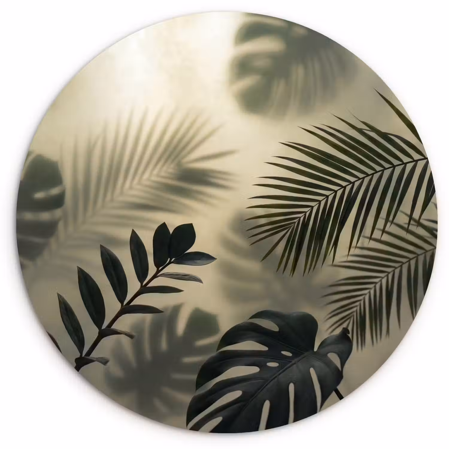Planten - Bladeren - Schaduwen - Groen - Modern Wandcirkel kunststof plaat 5mm dik klein -3d