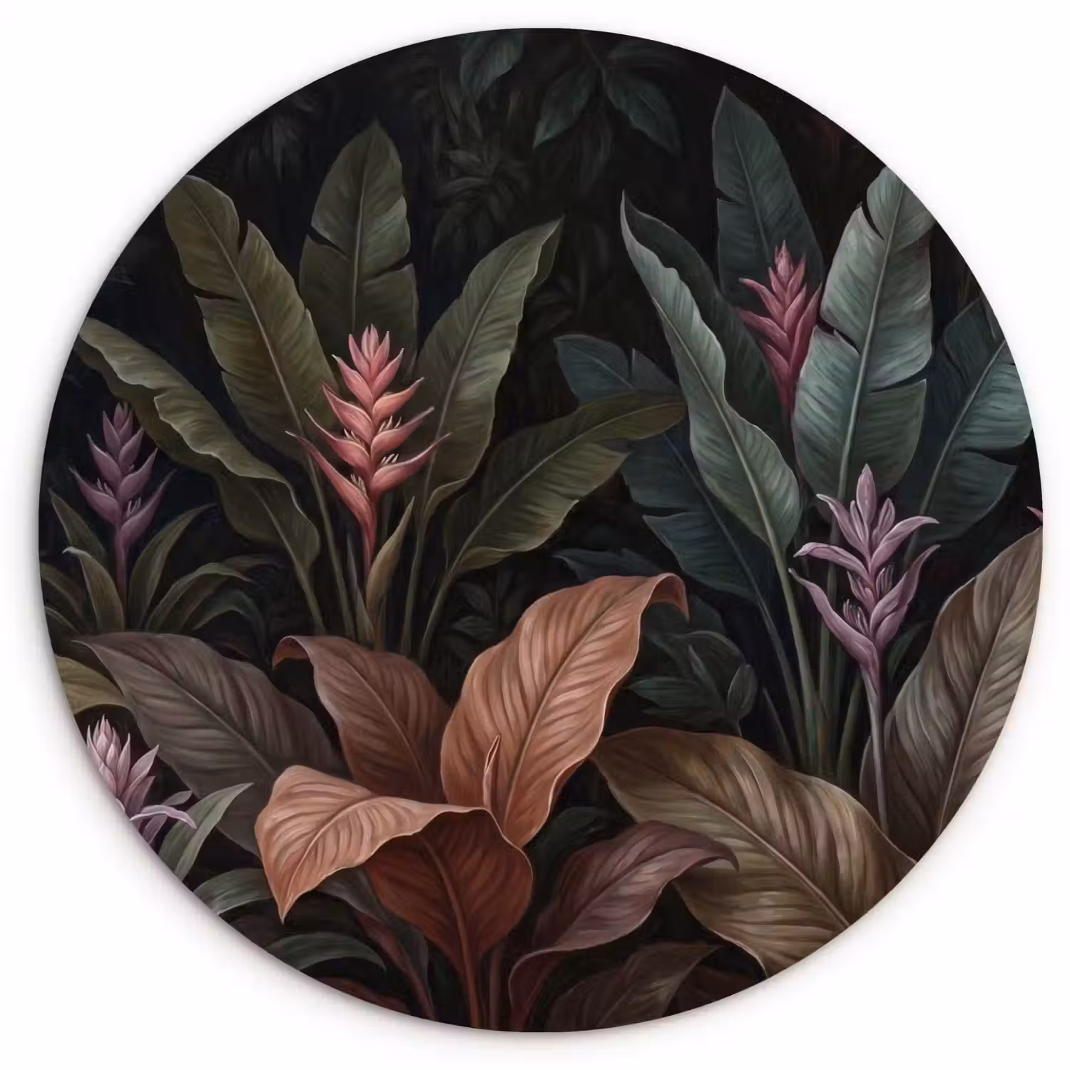 Planten - Tropisch - Jungle - Donker - Natuur Wandcirkel kunststof plaat 5mm dik klein -3d