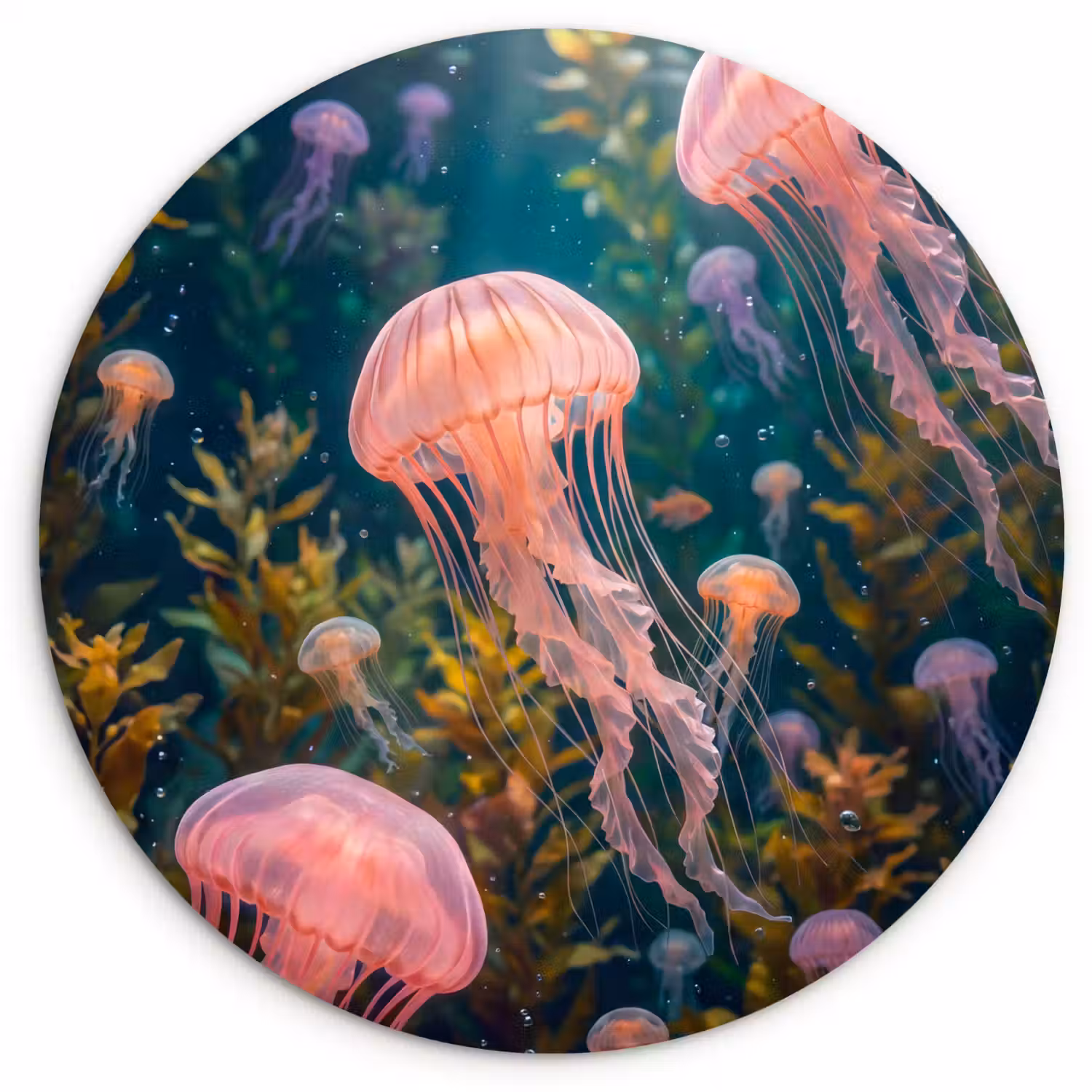 Kwal - Roze - Onderwater - Zeeleven - Dieren Wandcirkel kunststof plaat 5mm dik klein -3d