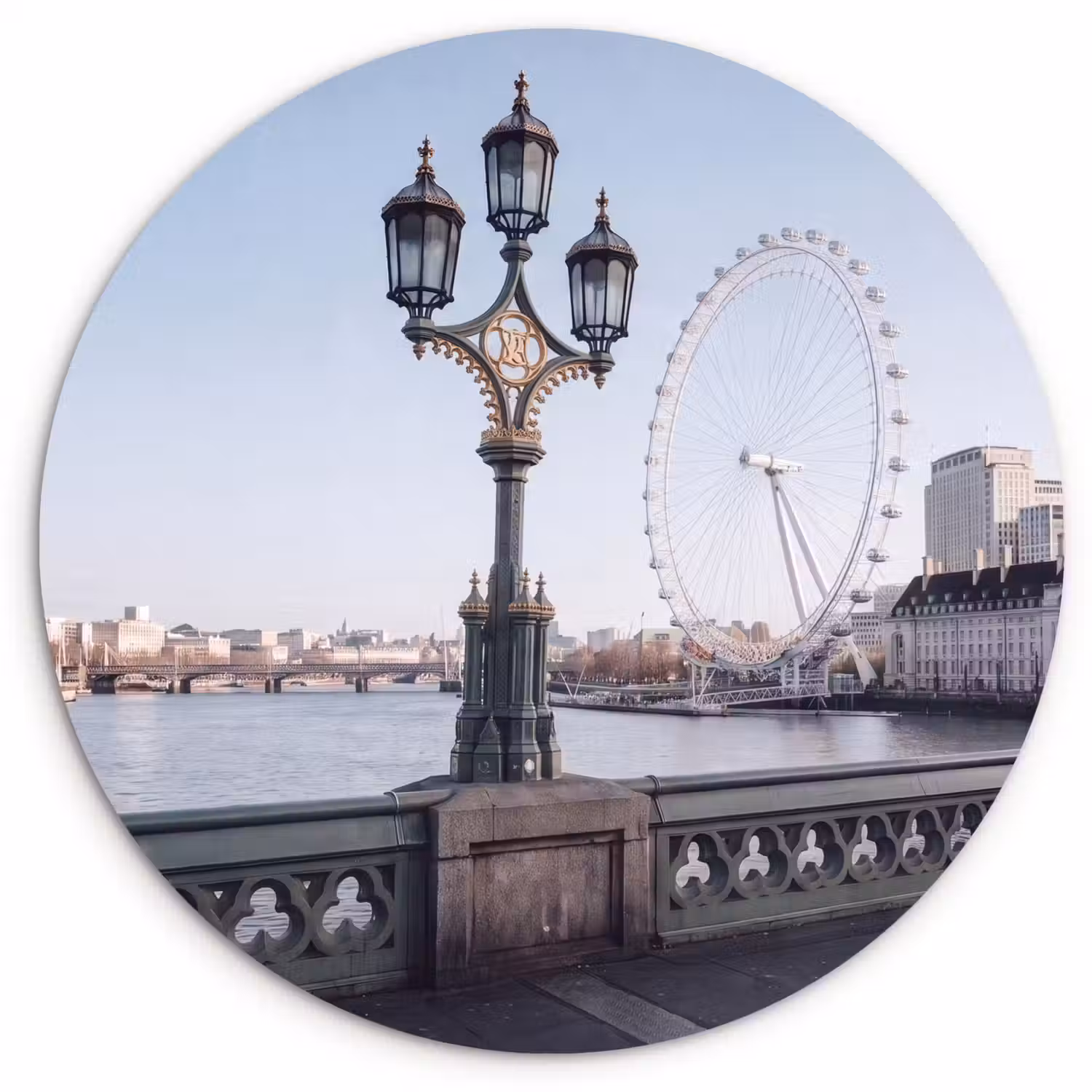Reuzenrad - Londen - Stad - Architectuur - Brug Wandcirkel kunststof plaat 5mm dik klein -3d