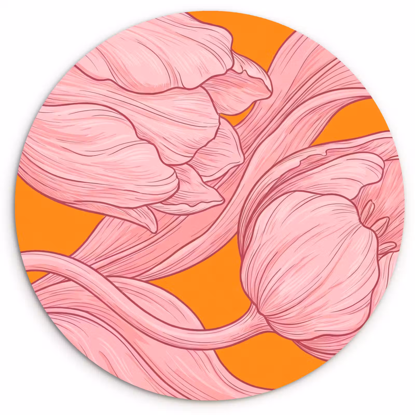 Forexbild Rund - Rosa Blumen – Modern - Roze bloemen - Modern Wandcirkel kunststof plaat 5mm dik klein