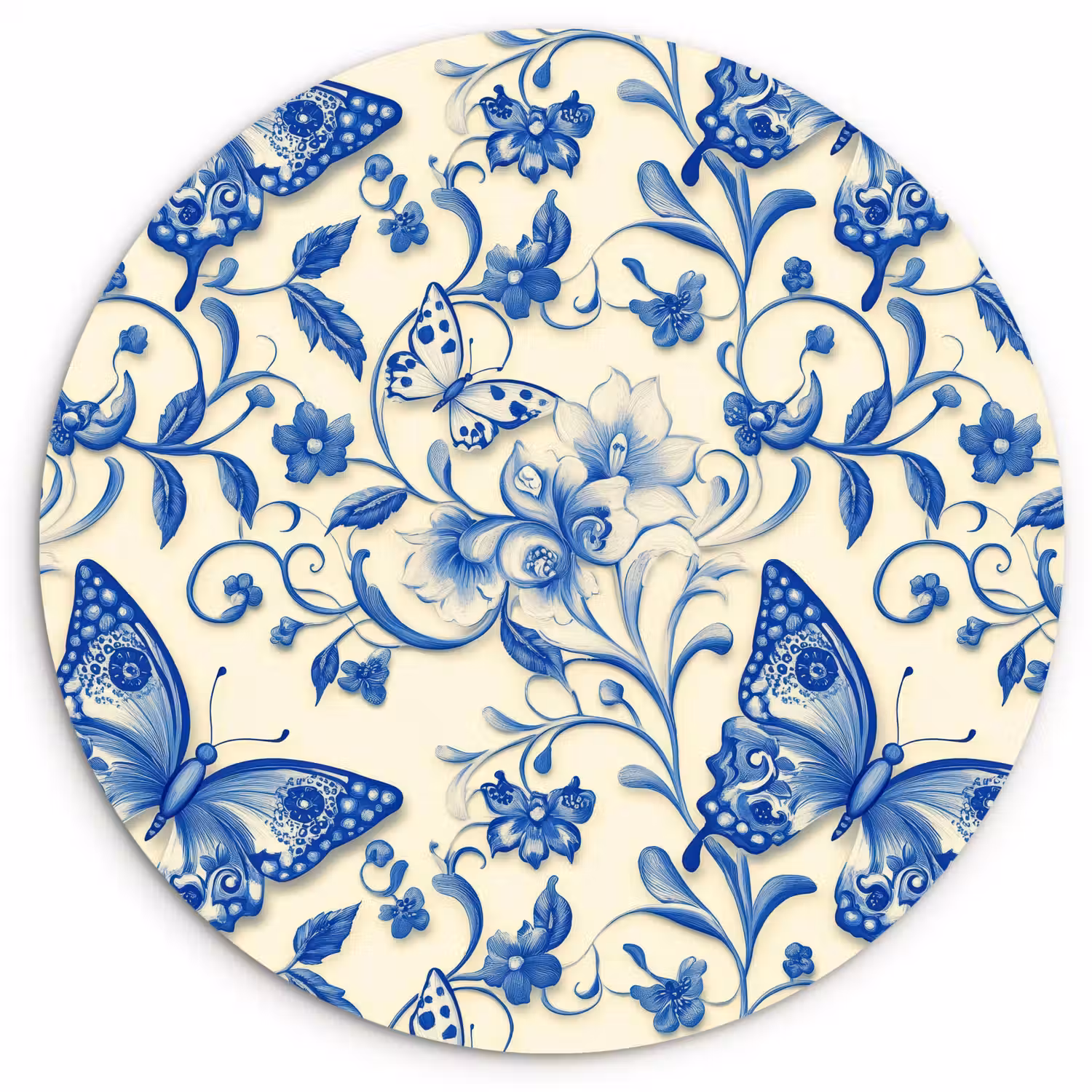 Vlinders - Bloemen - Blauw - Botanisch Wandcirkel kunststof plaat 5mm dik klein 188 -3d