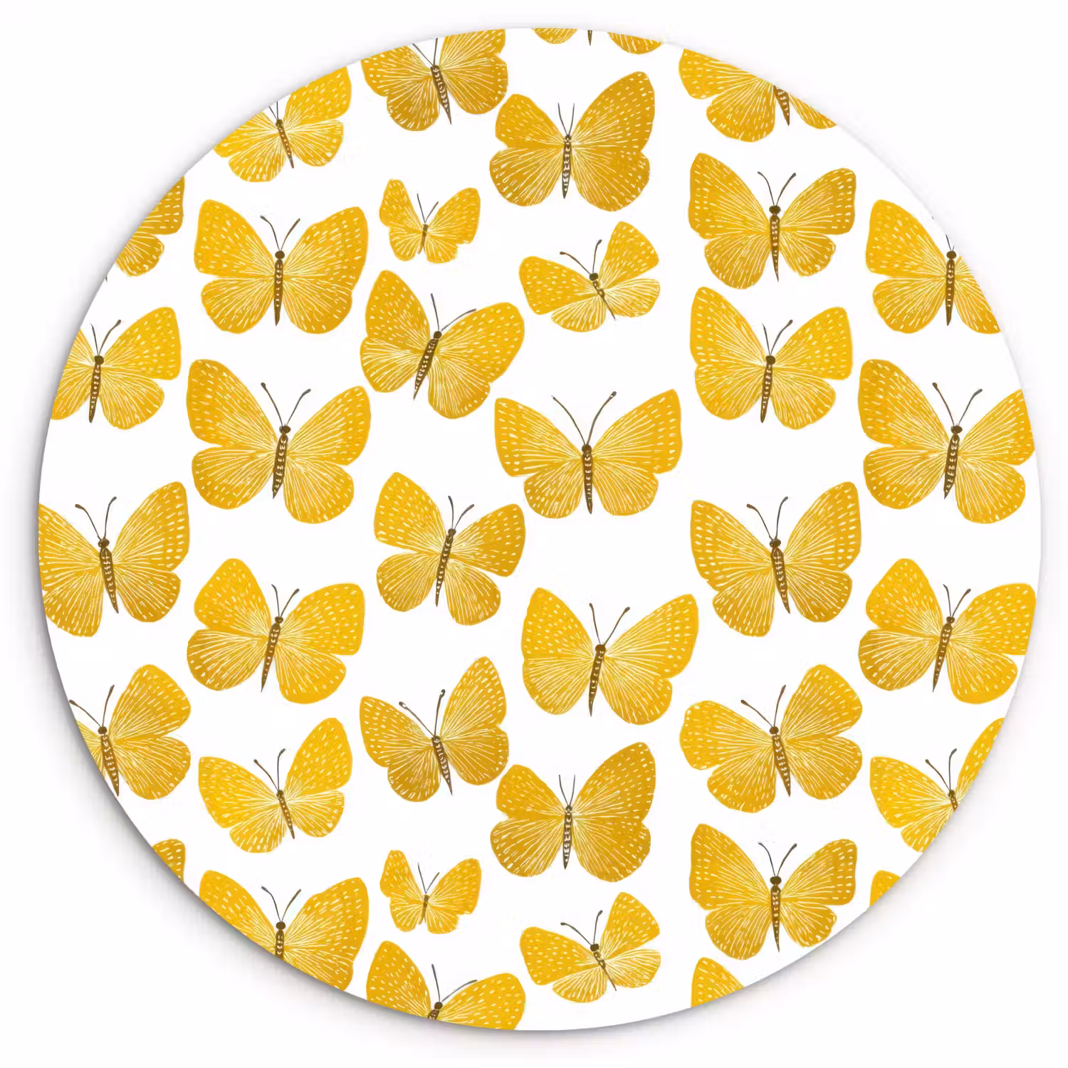 Vlinders - Botanisch - Illustratie - Geel - Wit Wandcirkel kunststof plaat 5mm dik klein 188 -3d