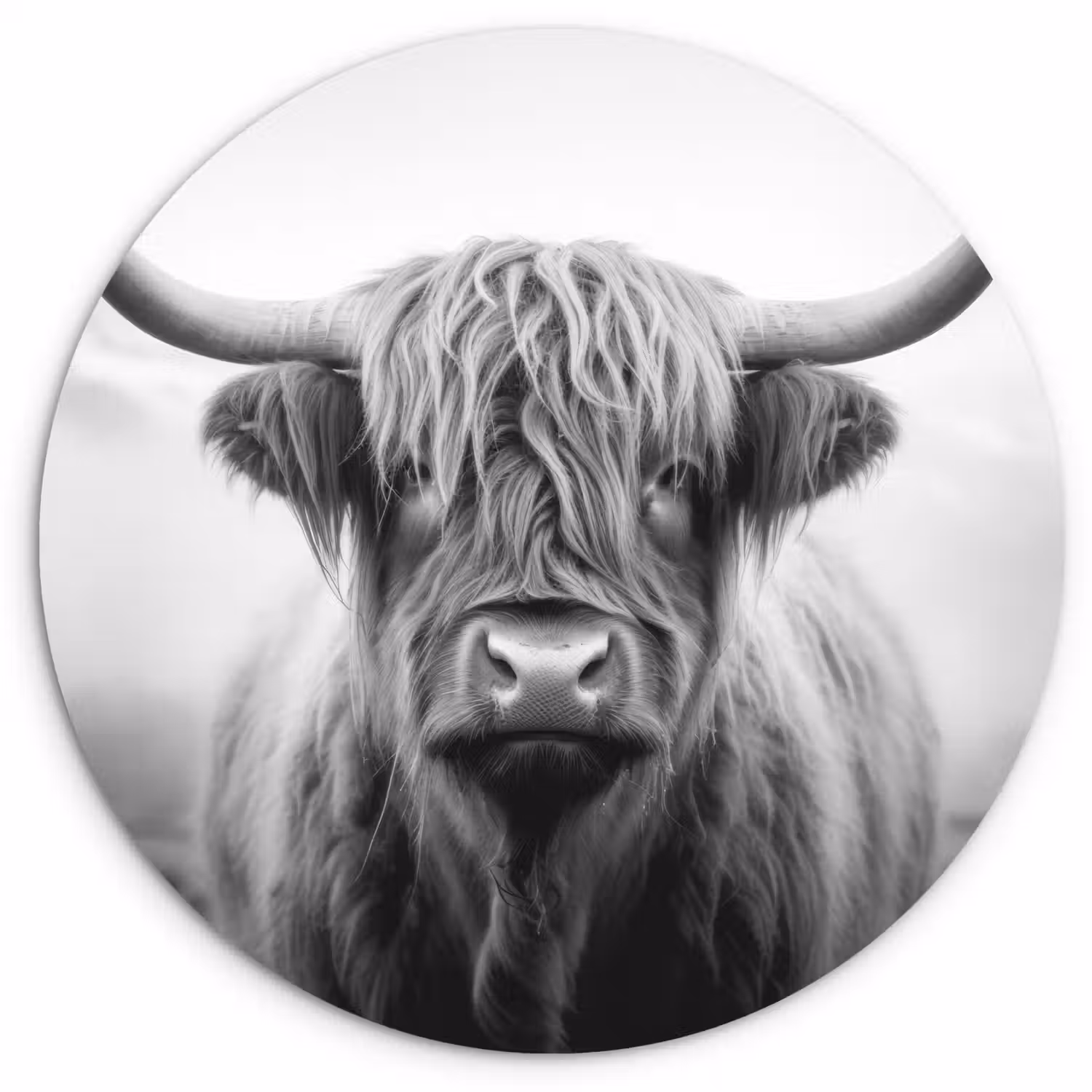Schotse hooglander - Mist - Zwart - Wit Wandcirkel kunststof plaat 5mm dik klein -3d