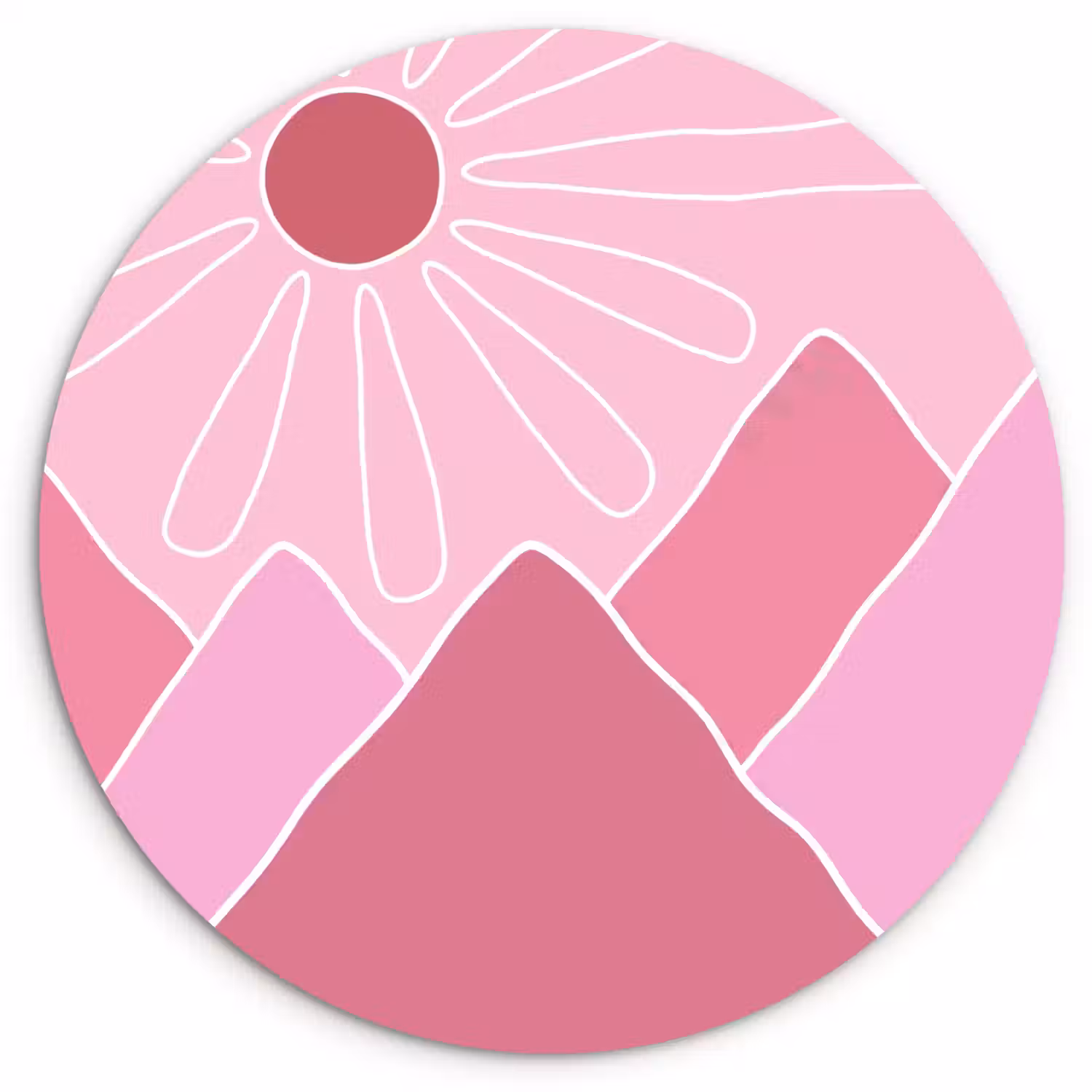 Zon - Bergen - Natuur - Abstract - Roze Wandcirkel kunststof plaat 5mm dik klein -3d
