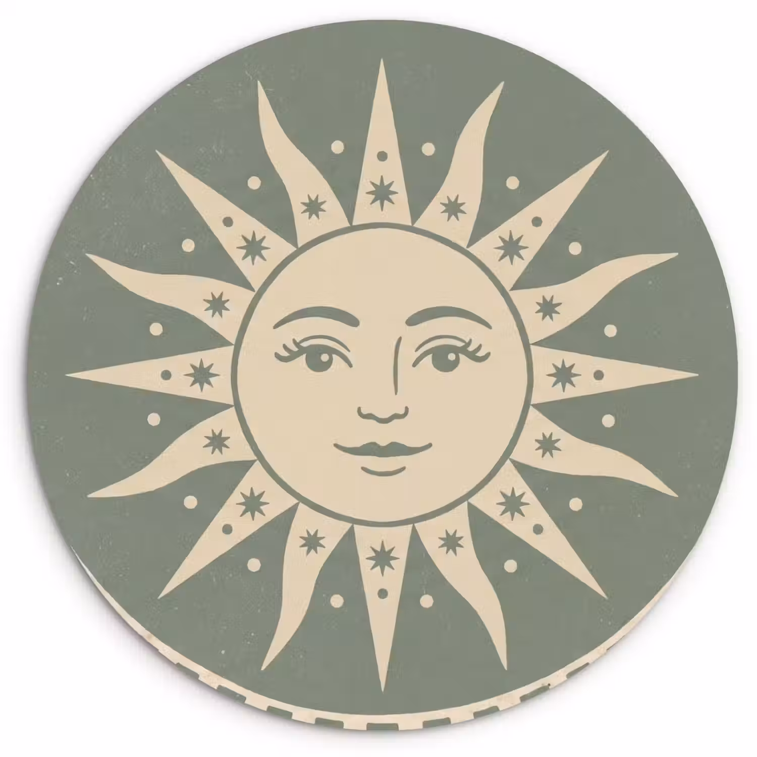 Zon - Sterren - Astrologie - Vintage - Groen Wandcirkel kunststof plaat 5mm dik klein -3d