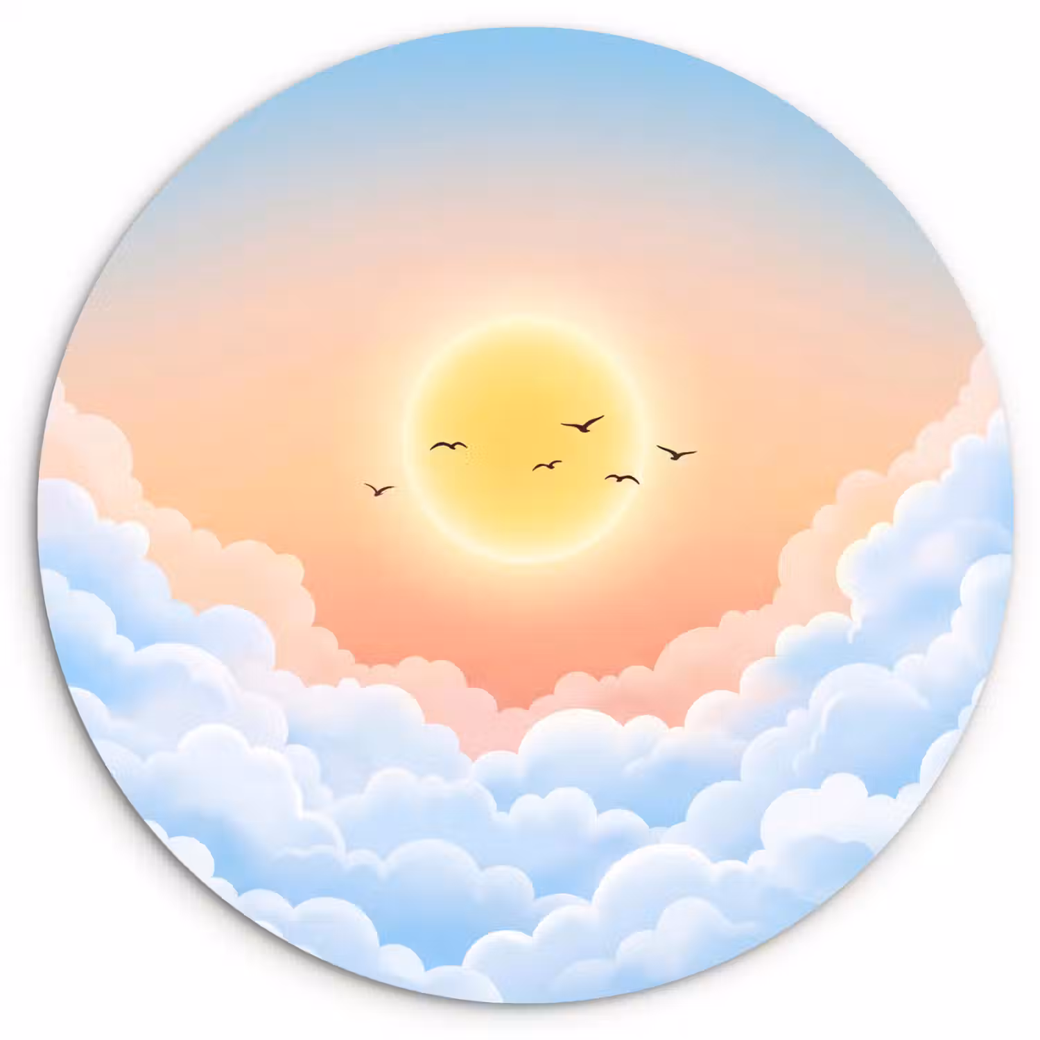 Zon - Vogels - Lucht - Natuur - Geel Wandcirkel kunststof plaat 5mm dik klein -3d